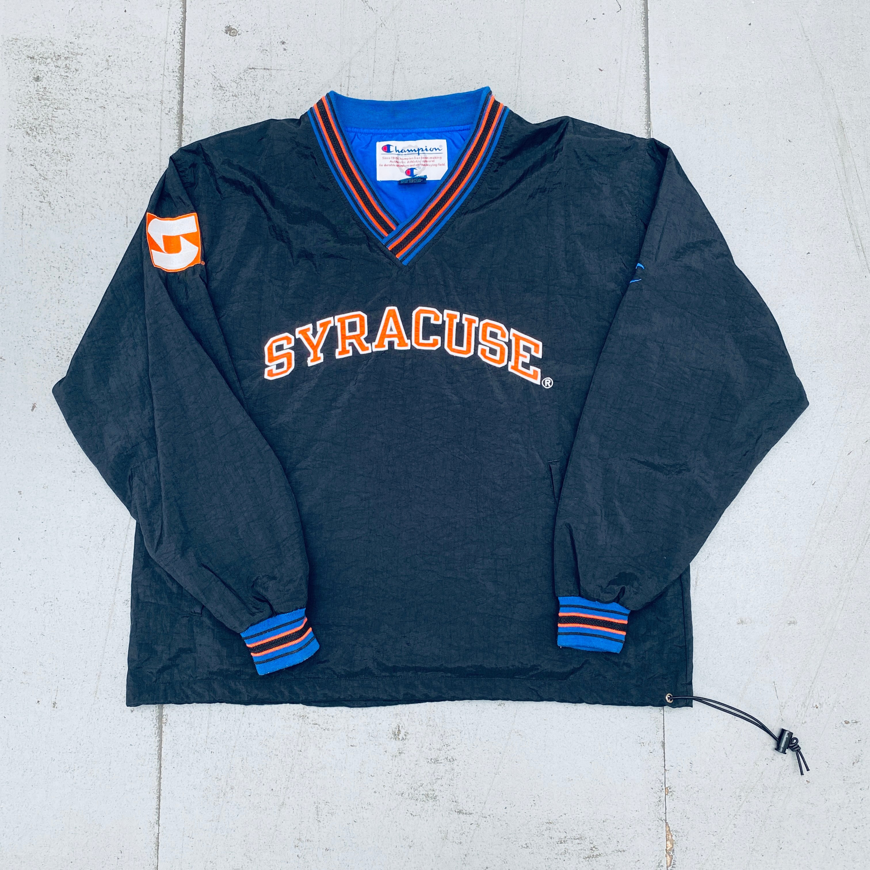 Syracuse Orange Men's 1990s Champion Blackout Spellout Sideline Jacket - XL | Vintage NCAA Basketball Jacket for Fans & Collectors | Perfect for Game Day, Tailgating, and Retro Sports Fashion