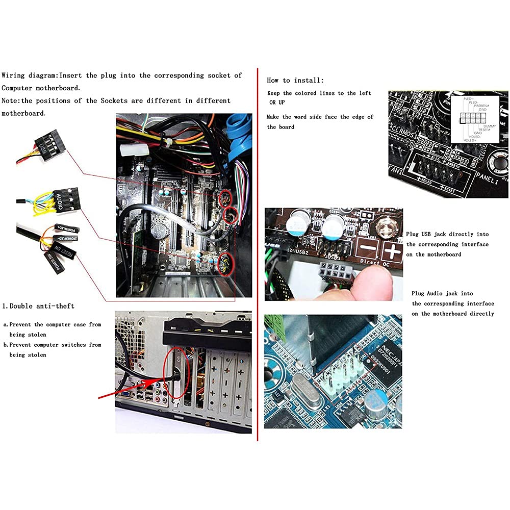 Ntcpefy Desktop PC Case Switch with USB, Reset & HDD Buttons - Front Panel Audio & Power Button for Computer Case | Ideal for PC Builds, Upgrades & DIY Computer Assembly