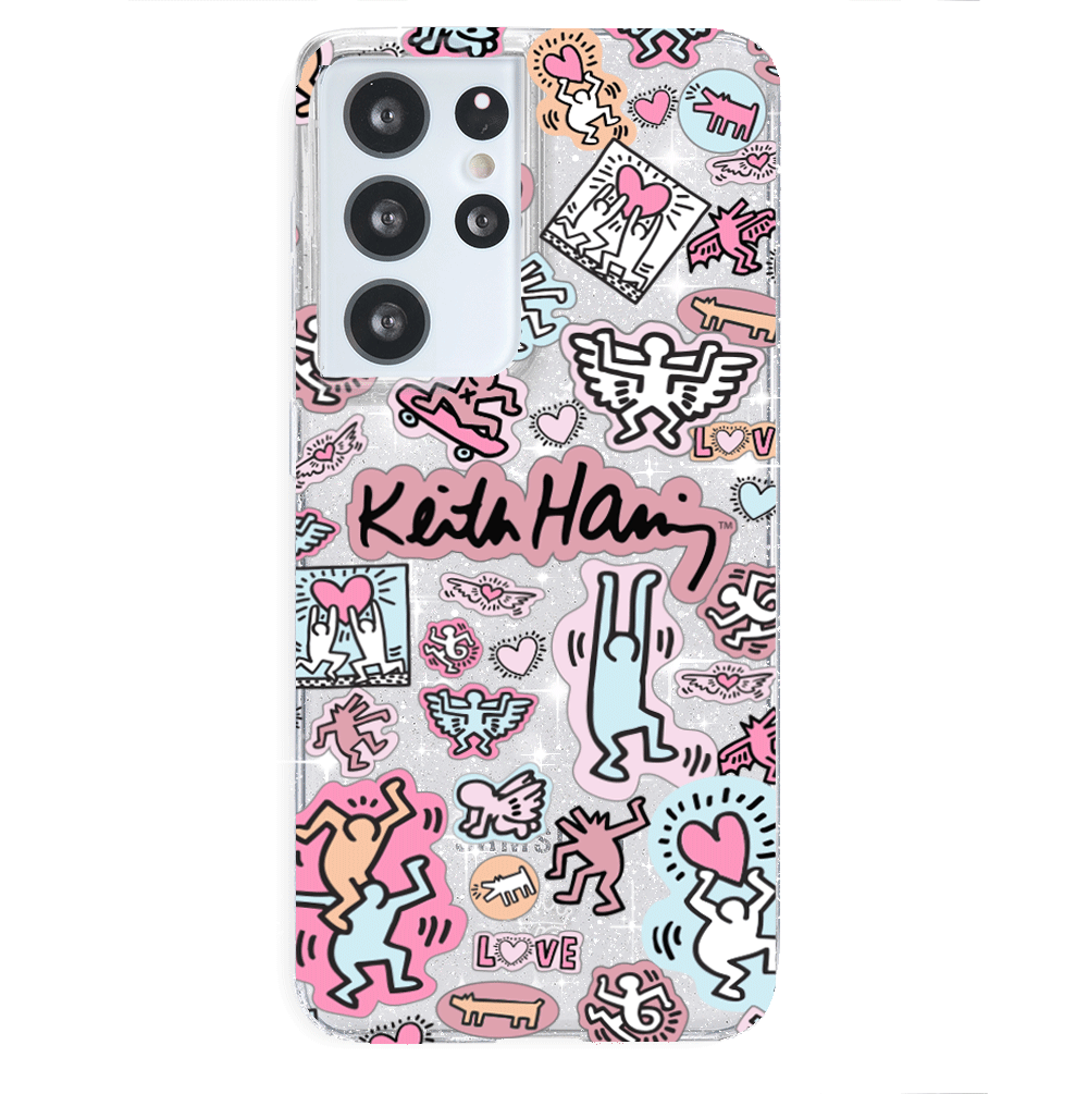 Keith Haring Pastel Glitter Samsung Phone Case - Trendy Protective Cover for Galaxy S21/S20/Note 20 - Cute Artistic Design for Everyday Use & Gift Giving