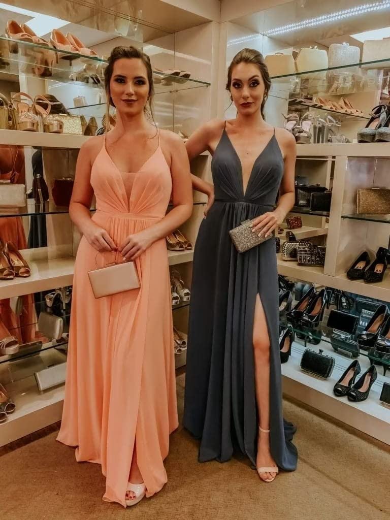 Elegant Chiffon Bridesmaid Dresses - Long V-Neck Backless Wedding Guest Gowns with High Slit for Women | Perfect for Beach Weddings, Formal Events & Evening Parties