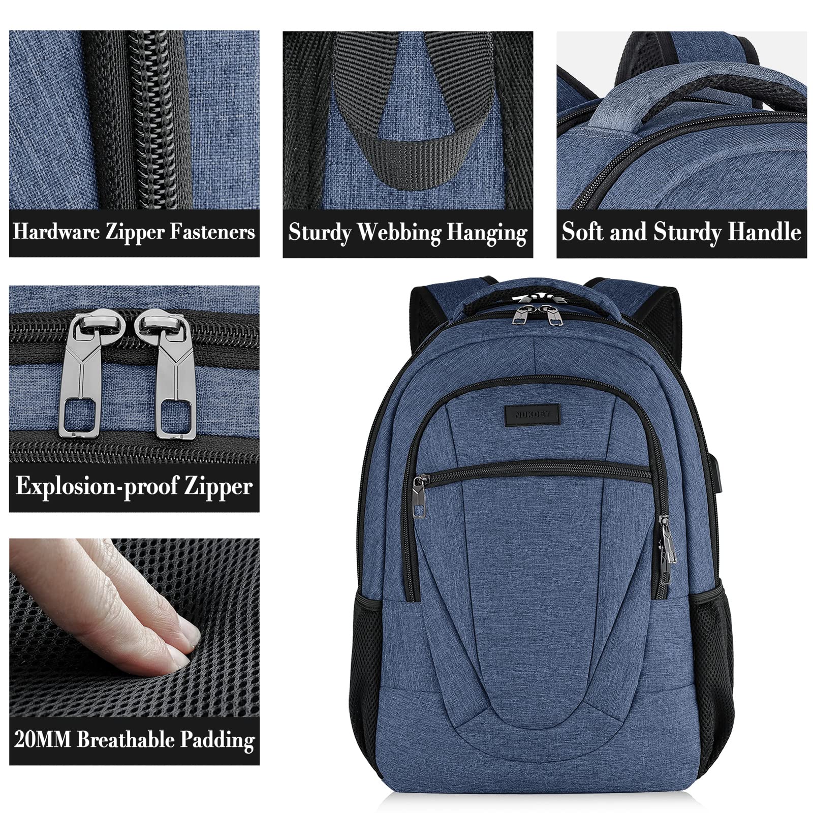 Stylish Unisex Travel Laptop Backpack with USB Charging Port - Waterproof 15.6 Inch Computer Backpack for College, Business & Commuting - Perfect for Work, School & Airplane Travel - Blue
