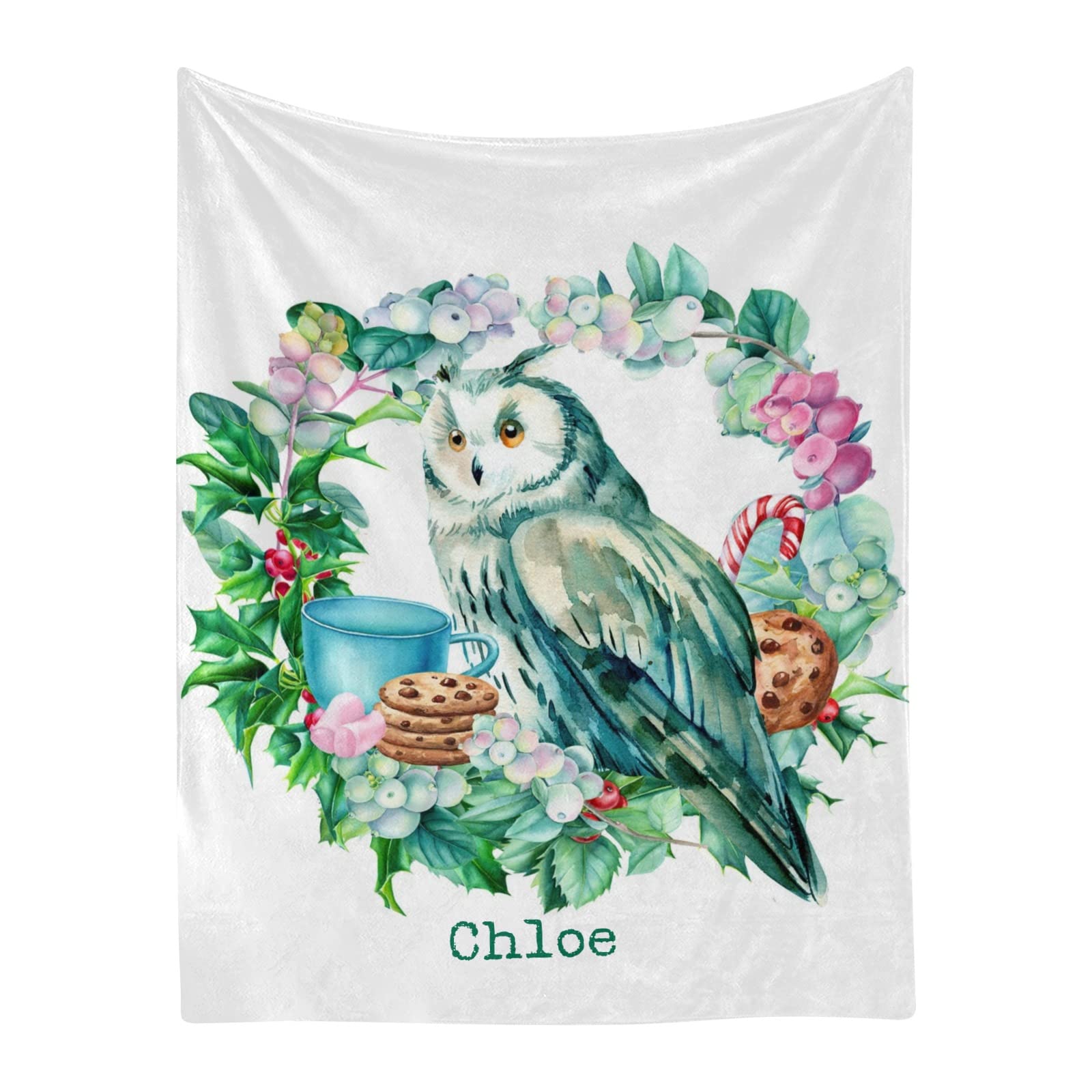 Personalized Watercolor Owl Baby Blanket - Custom Name Fleece Swaddle & Nursery Throw for Newborns, Boys, Girls, Kids & Pets - 30