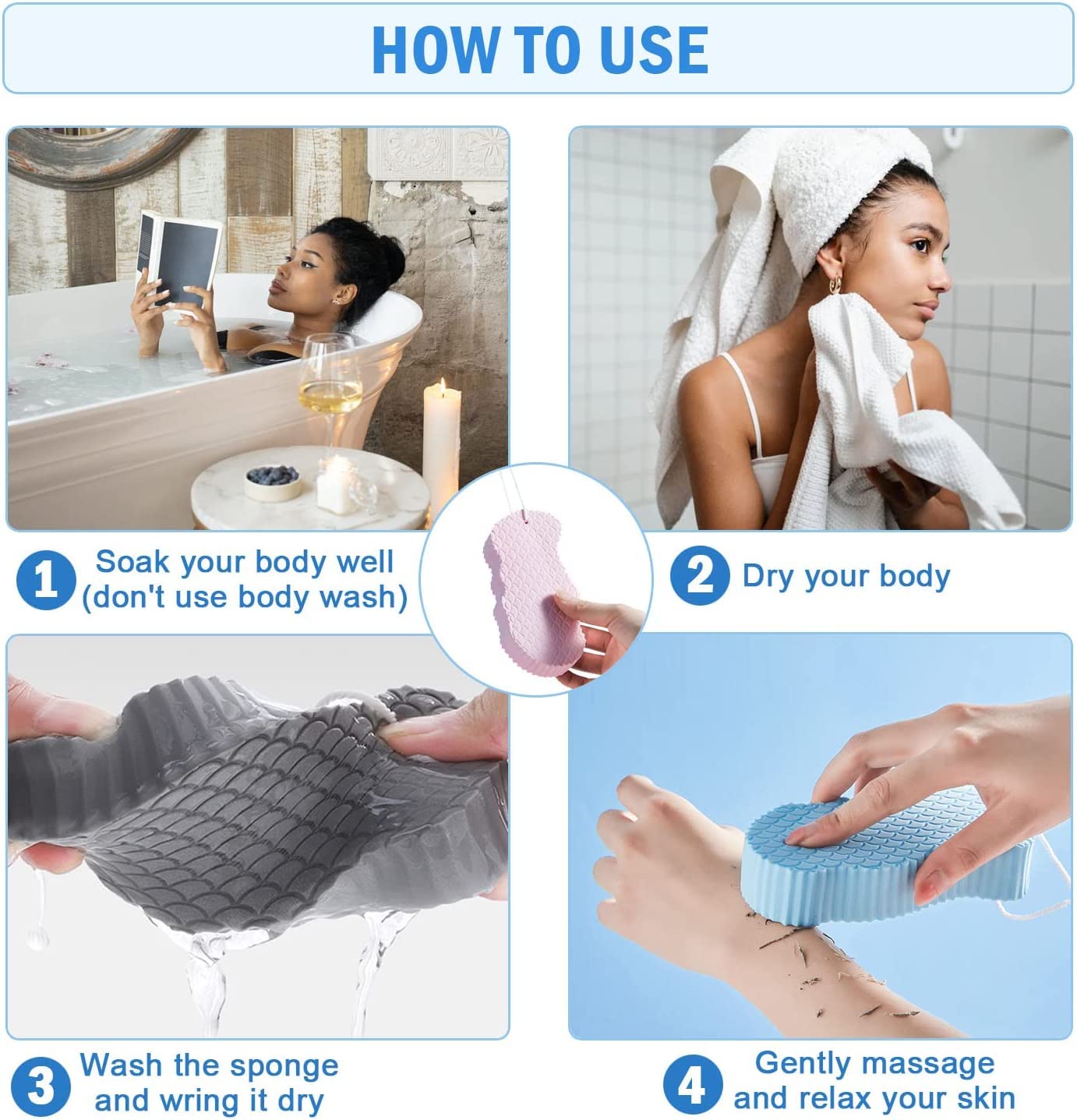 EQUVIA Ultra Soft 3D Exfoliating Bath Sponge for Adults, Kids & Pregnant Women - Reusable Body Scrubber & Shower Loofah - Gentle Skin Cleansing for Sensitive Skin - Pack of 1 - Perfect for Daily Shower, Spa & Baby Bath Time