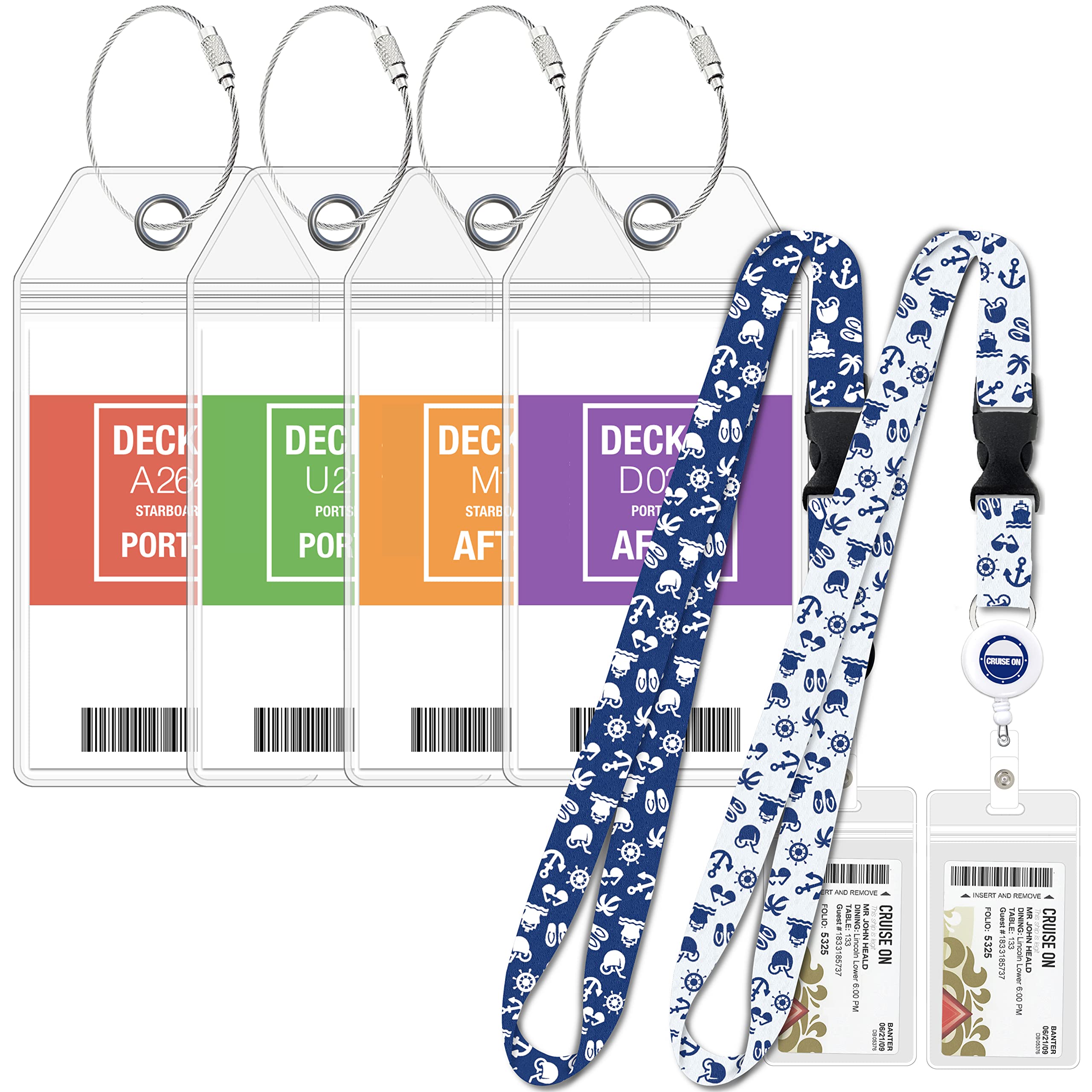 Durable Waterproof Cruise Luggage Tags & Lanyards (4+2 Pack) - Travel Essentials for Carnival Ships