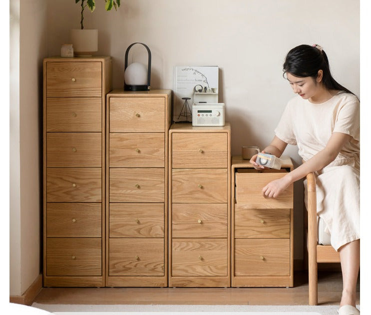 Solid Oak & Beech Wood Side Cabinet - Multi-Functional Storage Organizer for Living Room, Bedroom, or Office