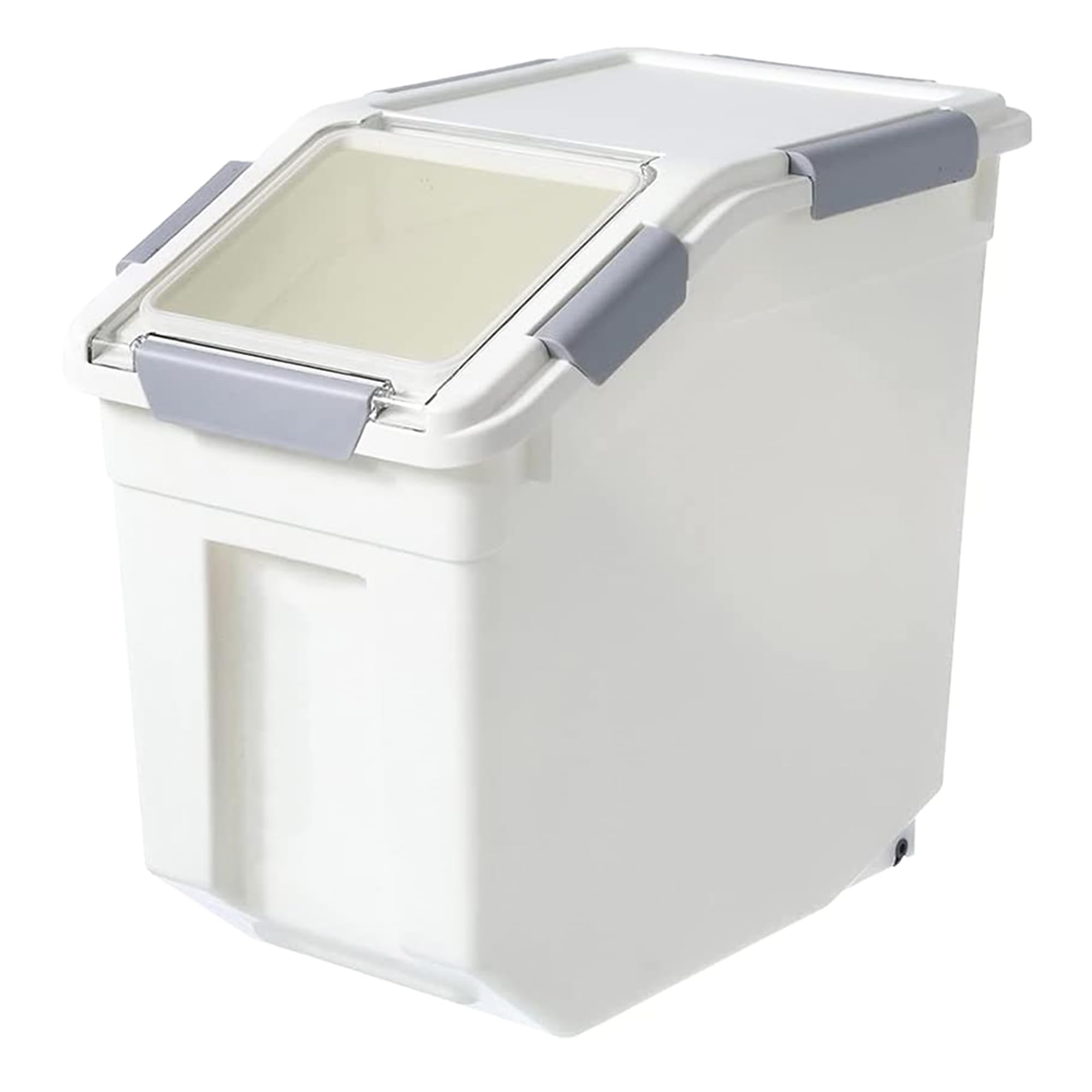 HANAMYA 25 Liter (27 lbs) BPA-Free Pet Food Storage Container with Measuring Cup - Airtight Dry Food Dispenser for Dog Food, Cat Food, Rice, Grain & Flour - White & Gray (2 Pack) | Perfect for Kitchen Pantry & Pet Food Organization