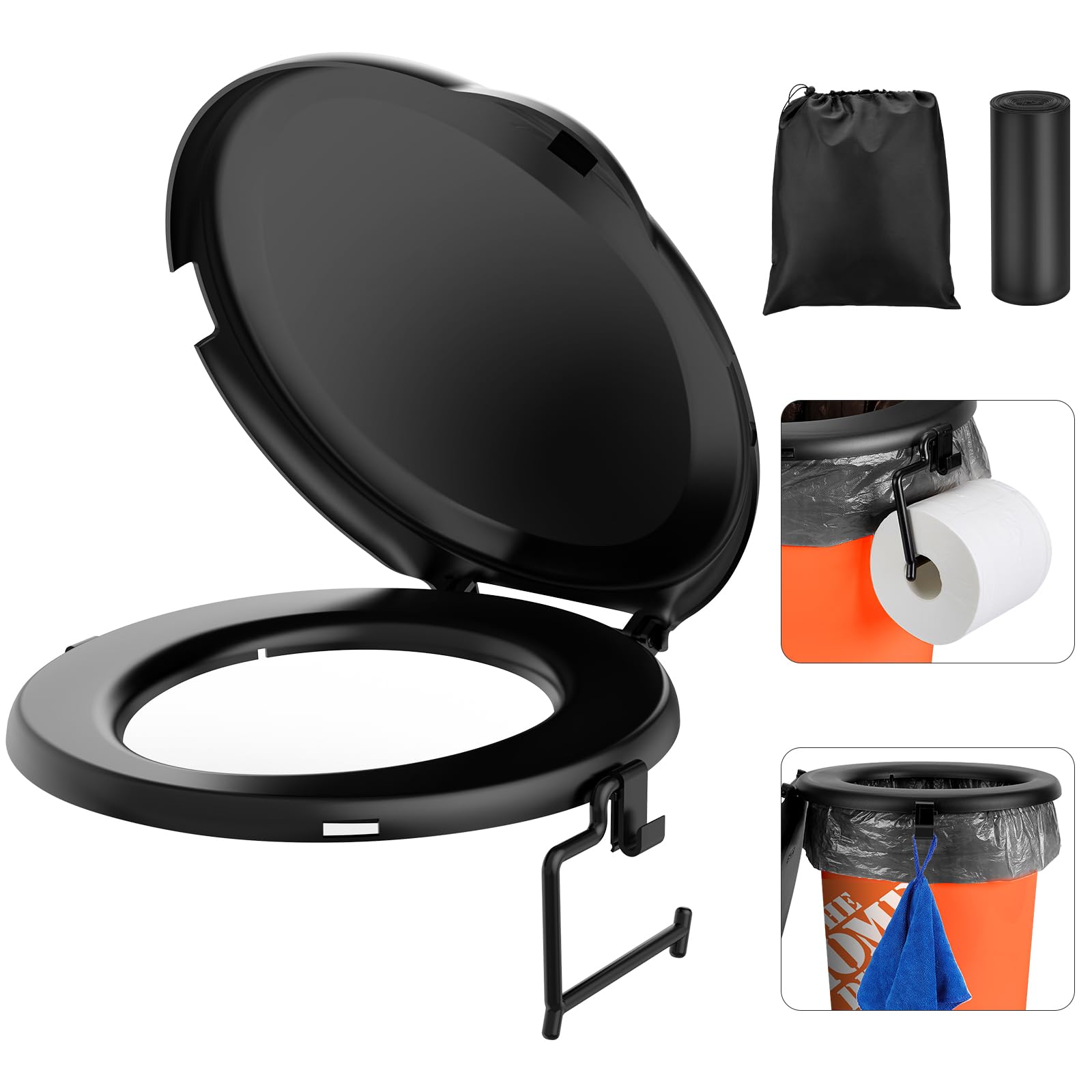 Portable Toilet Seat for 5 Gallon Buckets - Snap-On Camping Toilet Seat with Lid for Adults - Includes Storage Bags & Disposable Waste Bags - Perfect for Camping, Hiking, Emergency, Car, Boat & Outdoor Adventures