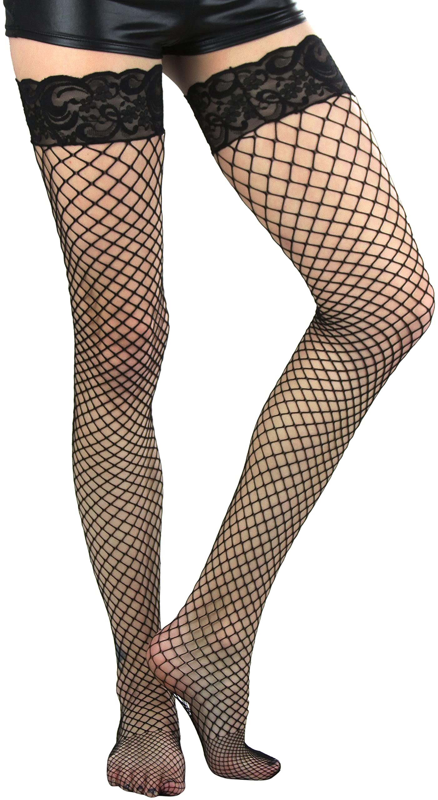 ToBeInStyle Women's Fishnet Thigh High Stockings - Sexy Sheer Bright & Vibrant Tights for Cosplay, Halloween, Burlesque & Night Out