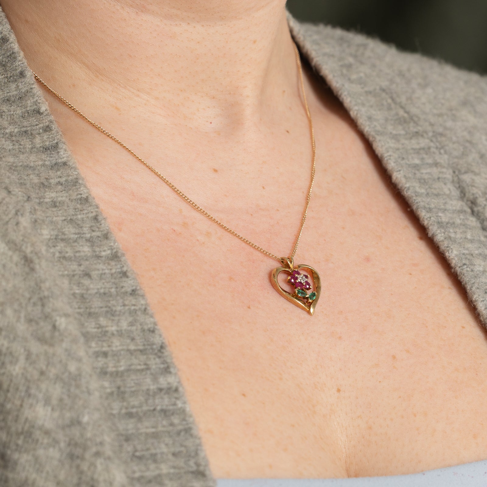 Exquisite Multi Gemstone Flower & Heart Pendant Necklace - 0.50ctw Genuine Gemstones, 0.01ct Diamond Accent - Elegant Jewelry Gift for Women - Perfect for Valentine's Day, Anniversary & Special Occasions