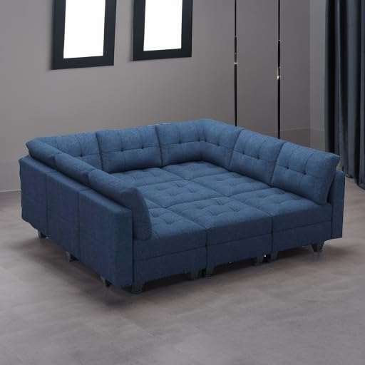 Belffin Modular Sectional Sleeper Sofa with Storage - Oversized 9-Seat Convertible Sofa Bed in Blue for Living Room | Perfect for Family Gatherings, Movie Nights & Guest Accommodations