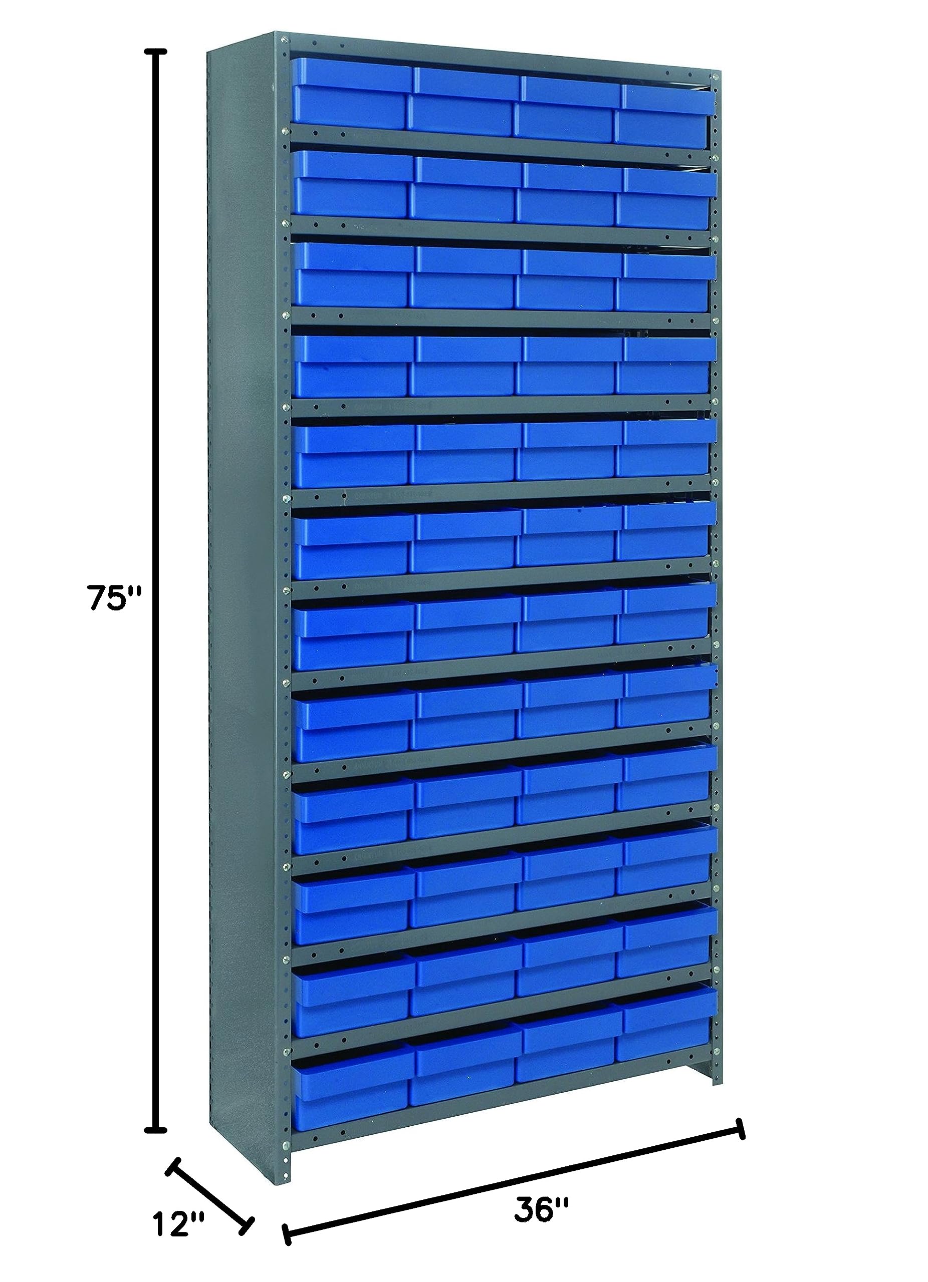 Quantum Storage Systems CL1275-701BL Heavy Duty Closed Shelving System with Super Tuff Euro Drawers - 48 QED701 Shelf Bins (12