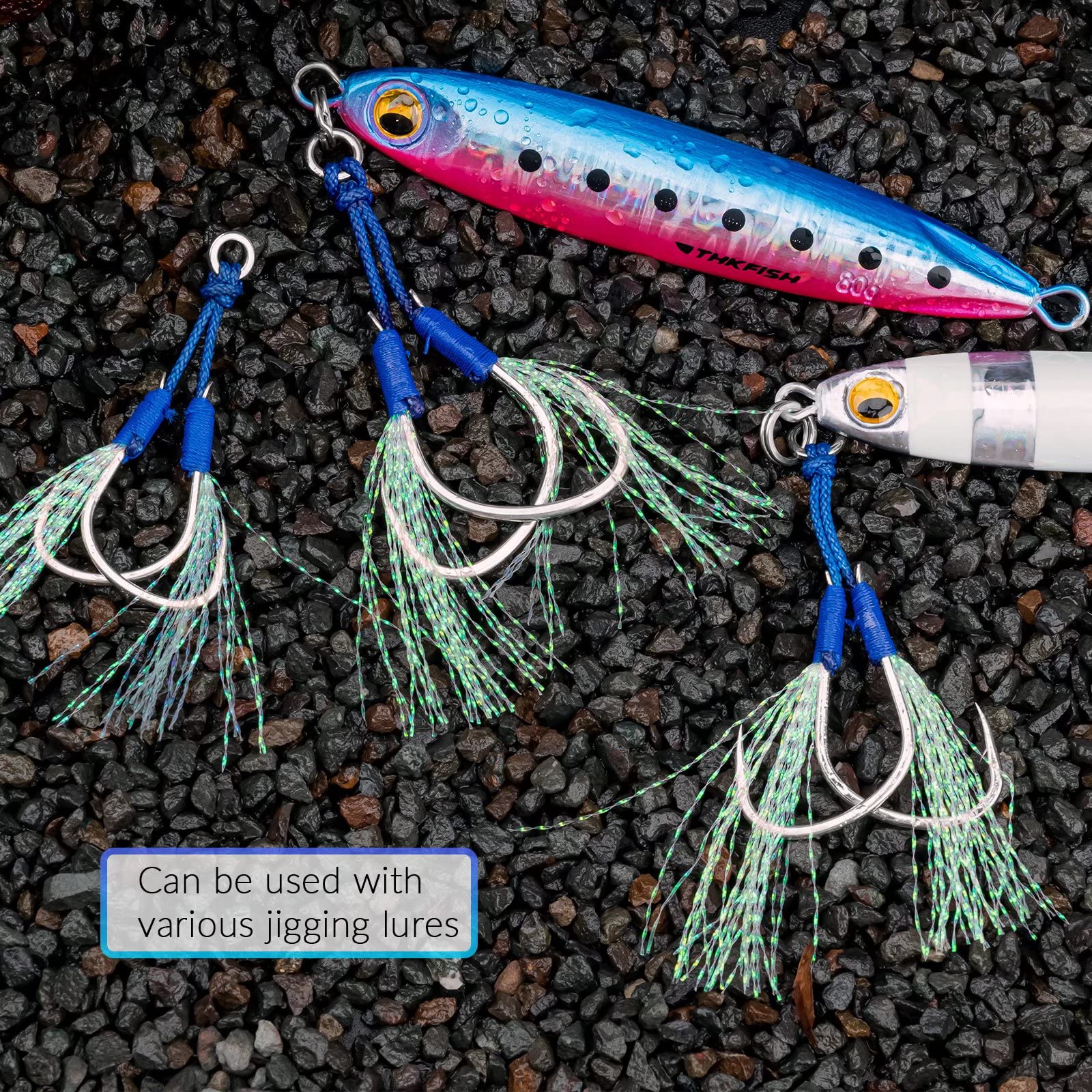 THKFISH Saltwater Fishing Assist Hooks - Double Stinger Jigging Hooks for Slow Pitch & Vertical Jigging Lures (5/15/20pcs) - Perfect for Deep Sea Fishing, Trolling & Saltwater Game Fish