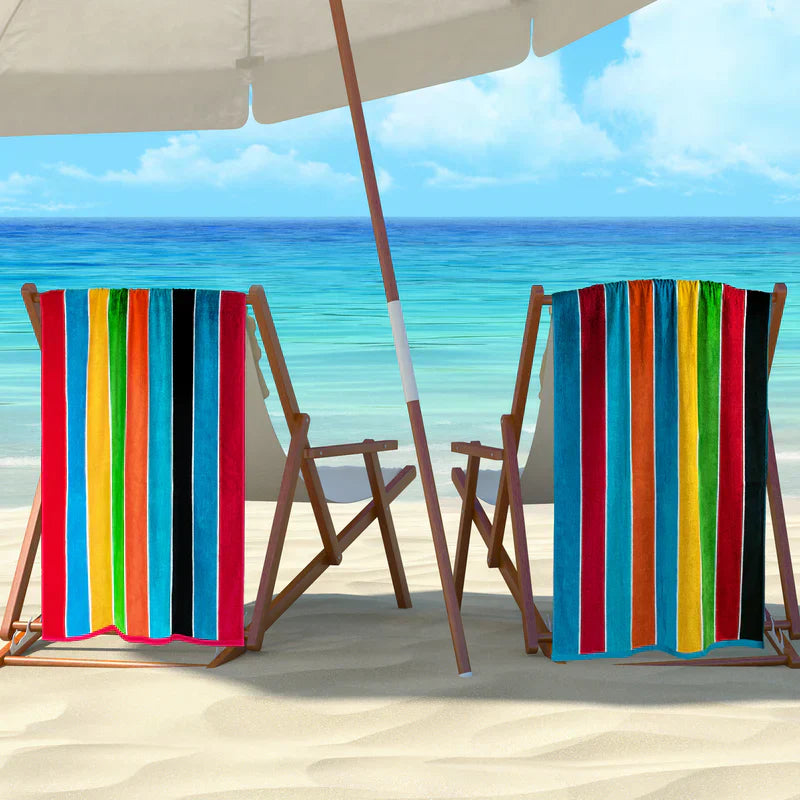 Rainbow Stripes Egyptian Cotton Oversized 4-Piece Beach Towel Set - Soft, Absorbent & Quick-Drying for Pool, Beach, Gym & Spa Use