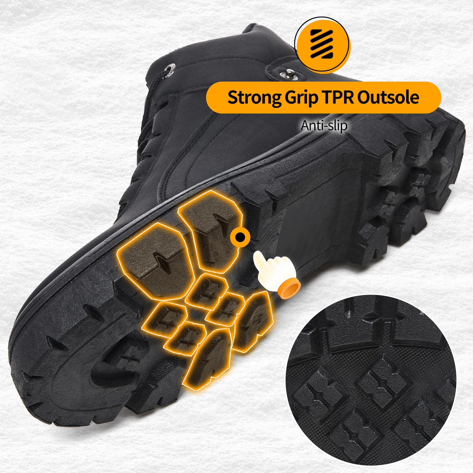 ZGR Women's Waterproof Ankle Combat Snow Boots - Black Lace Up Winter Hiking Boots with Fur Lining & Side Zipper | Warm Snow Shoes for Outdoor Activities, Winter Walking & Cold Weather Fashion