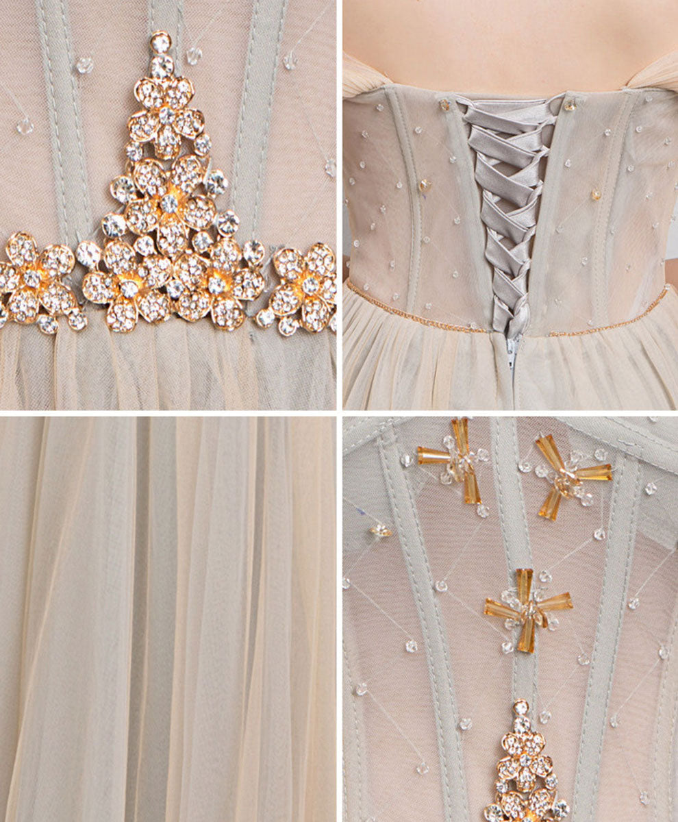 Elegant Champagne Tulle Long Prom Dress & Evening Gown - Perfect for Formal Dances, Weddings & Special Occasions