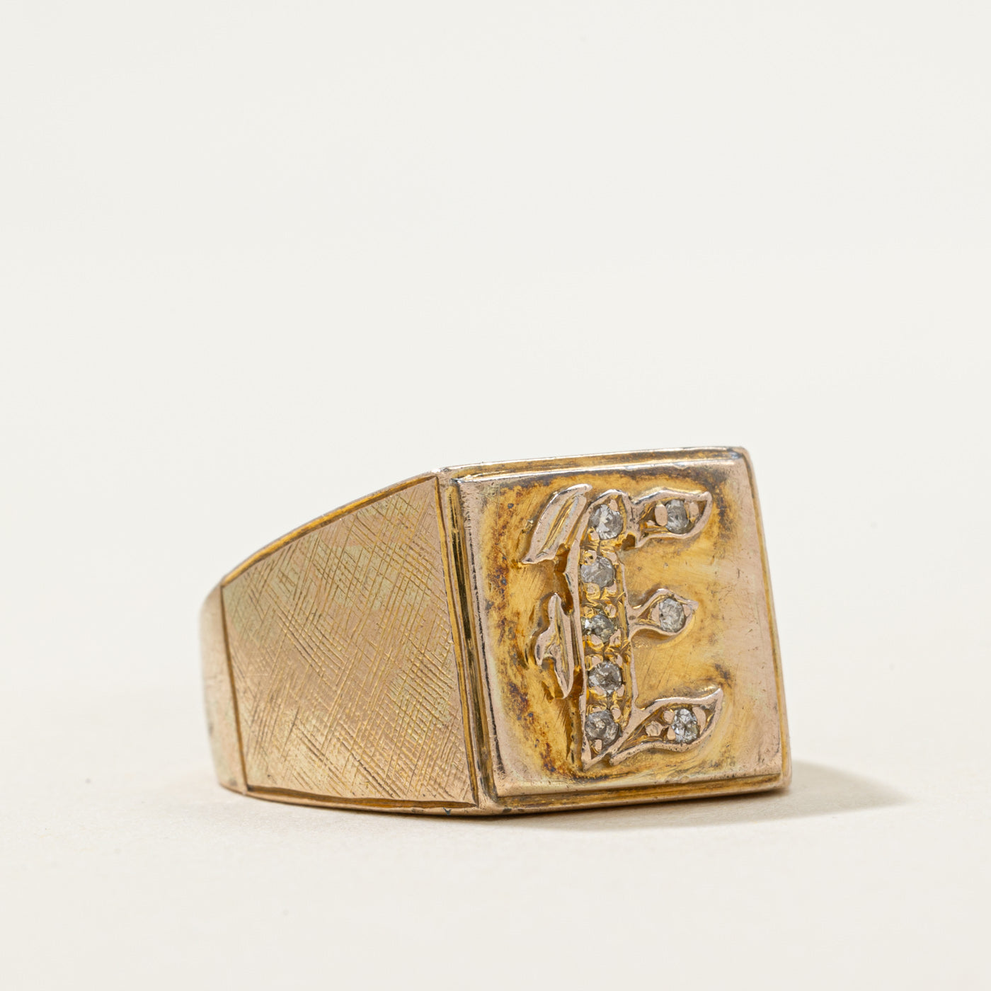 Diamond 'E' Initial Signet Ring | 0.08ctw Genuine Diamond | Size 6.5 | Personalized Jewelry Gift for Women | Elegant Handmade Ring for Everyday Wear & Special Occasions