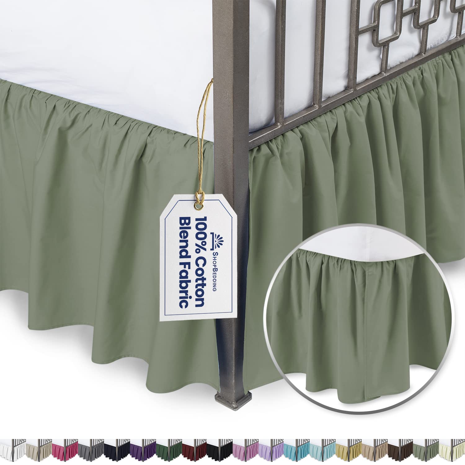 Elegant Ruffled Bed Skirt with Split Corners - 18'' Drop Cotton Blend Day Bed Skirt in Sage Green (16 Color Options) | Perfect for Twin, Full & Queen Beds - Bedroom Decor & Hotel Style Upgrade