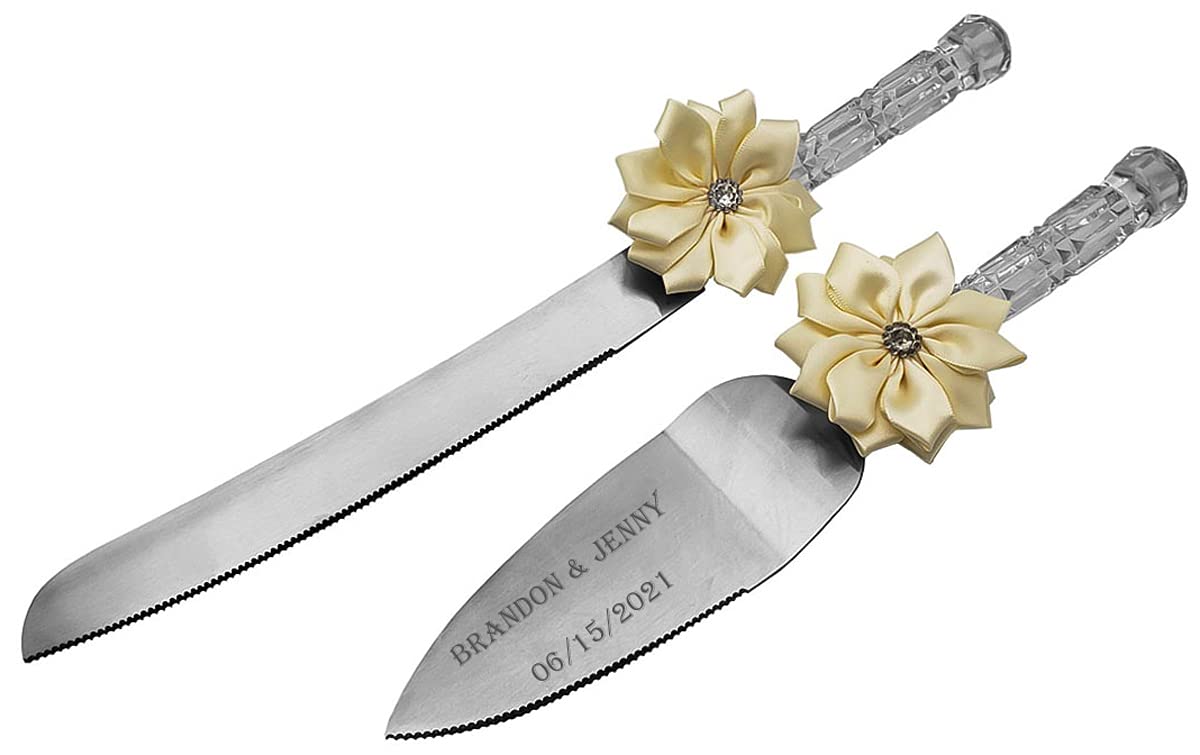 Personalized Wedding Cake Knife and Server Set with Free Engraving - Elegant Beige Cake Cutting Set for Bridal Showers, Anniversaries & Valentine's Day Gifts - Perfect for Wedding Ceremonies, Romantic Proposals & Special Celebrations