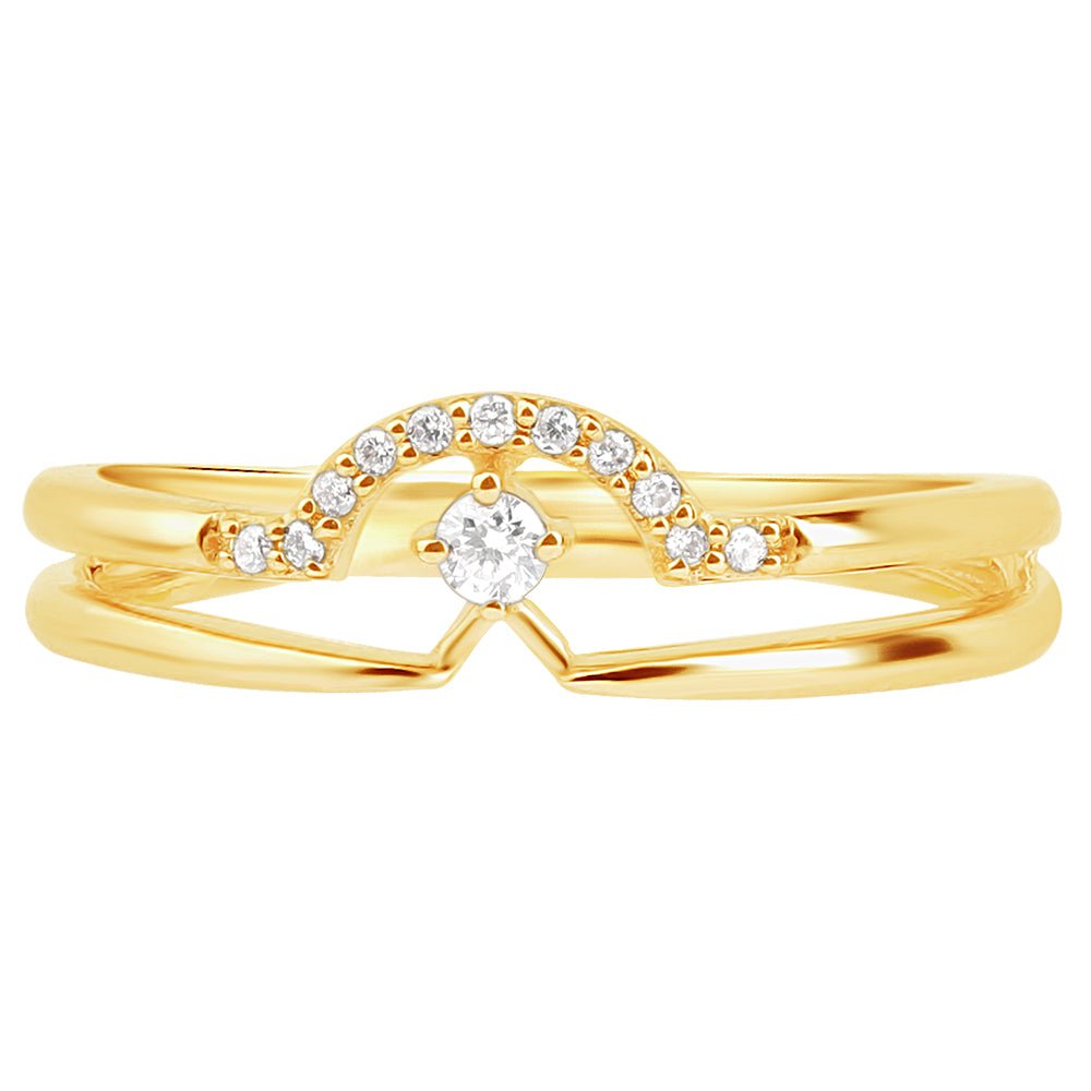 14k Solid Yellow Gold Diamond Curve Double Layer Band Ring - Elegant Stackable Wedding Band for Women, Perfect for Anniversaries & Special Occasions