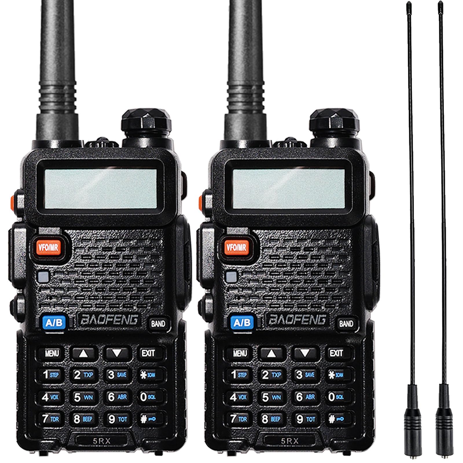 BAOFENG UV-5RX 5W Upgraded Ham Radio - Long Range Two Way Radio Walkie Talkie (144-148MHz & 430-450MHz) with High Gain Antenna, 1800mAh Battery & Earpiece (2 Pack) - Ideal for Outdoor Adventures, Emergency Communication, and Security Teams