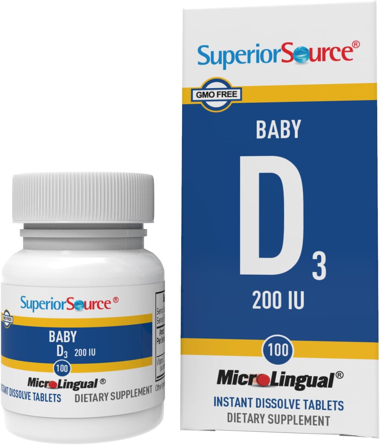 Superior Source Baby Vitamin D3 Drops - Immune System & Bone Health Support - Non-GMO Gluten-Free Supplement - 100 MicroLingual Fast Dissolve Tablets - For Newborns & Toddlers Daily Nutrition