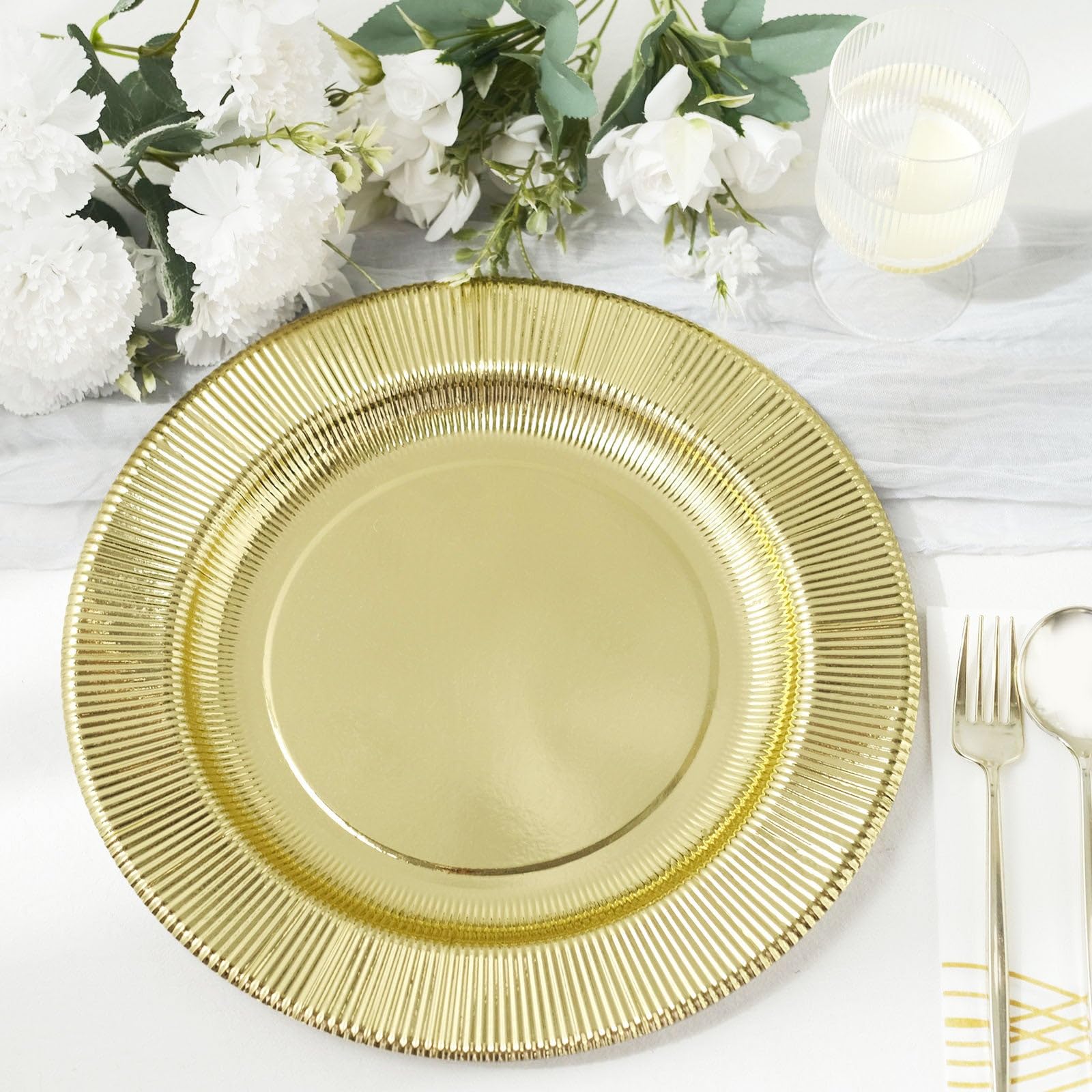 Efavormart 25 Pack Metallic Gold Sunray 10 Inch Disposable Dinner Plates - 350 GSM Heavy Duty Paper Plates for Parties, Weddings, and Special Events