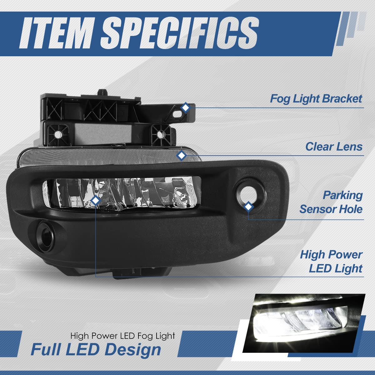 Auto Dynasty Full LED Fog Lights with Switch & Bezels - Compatible with Ram 1500 2019-2024 (Driver & Passenger Side, Clear Lens) - Enhanced Visibility for Night Driving & Off-Road Adventures