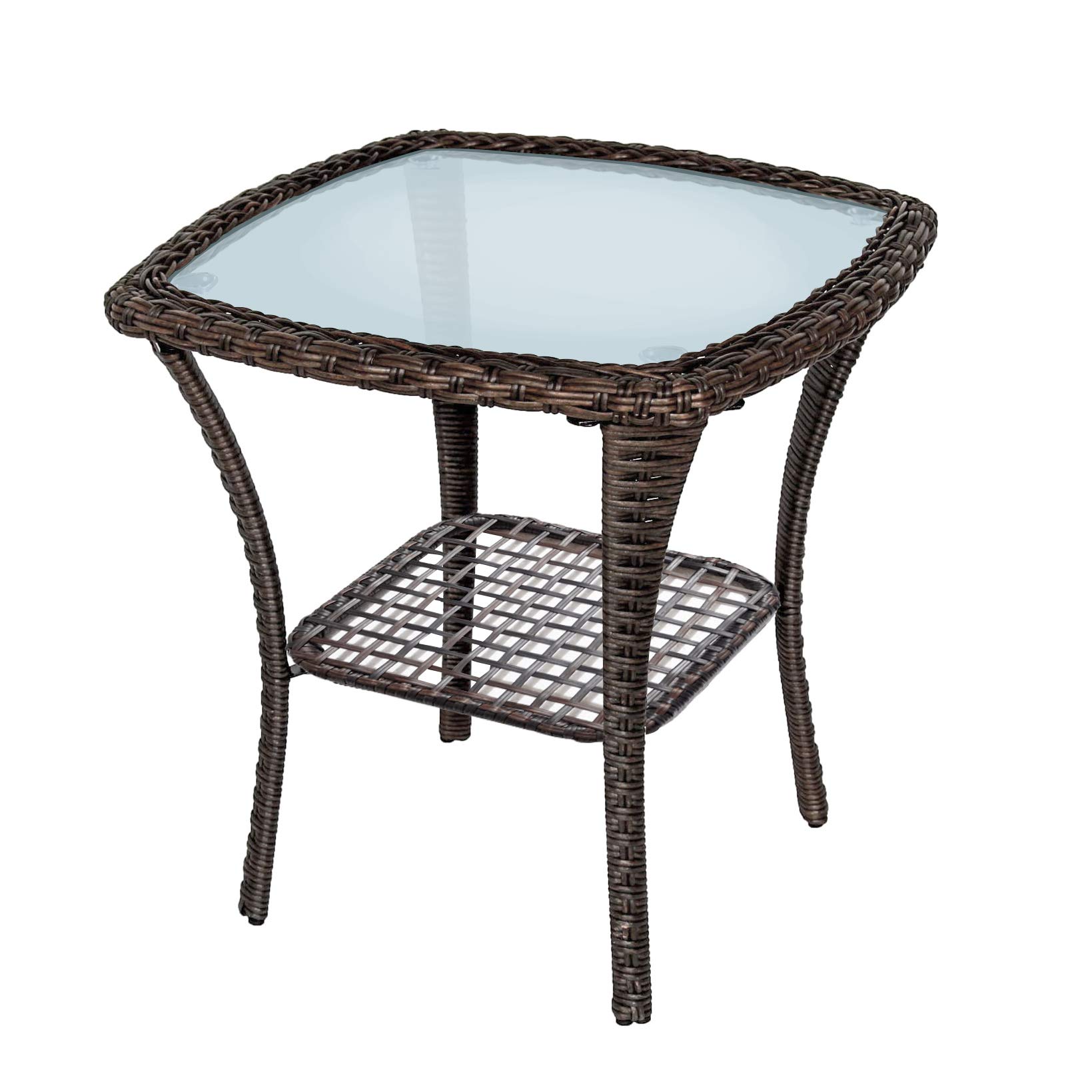 ATR ART TO REAL 20''x20''x20'' All-Weather Wicker Coffee Table with Tempered Glass Top - Indoor/Outdoor Square Storage End Table with Steel Frame - Perfect for Patio, Garden, Living Room & Balcony Decor