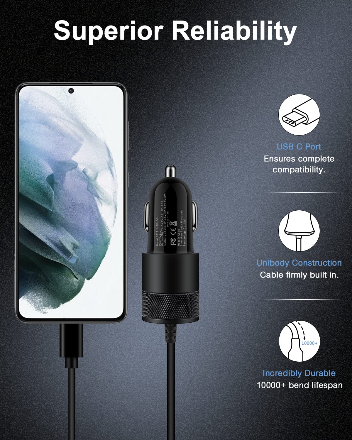AILKIN Fast USB C Car Charger for Samsung Galaxy S24 Ultra/A55/A15/Z Fold/Flip 6 & iPhone 15 Pro/Pro Max/Plus - Dual Port Cigarette Lighter Adapter with Quick Charge - Perfect for Road Trips & Daily Commutes
