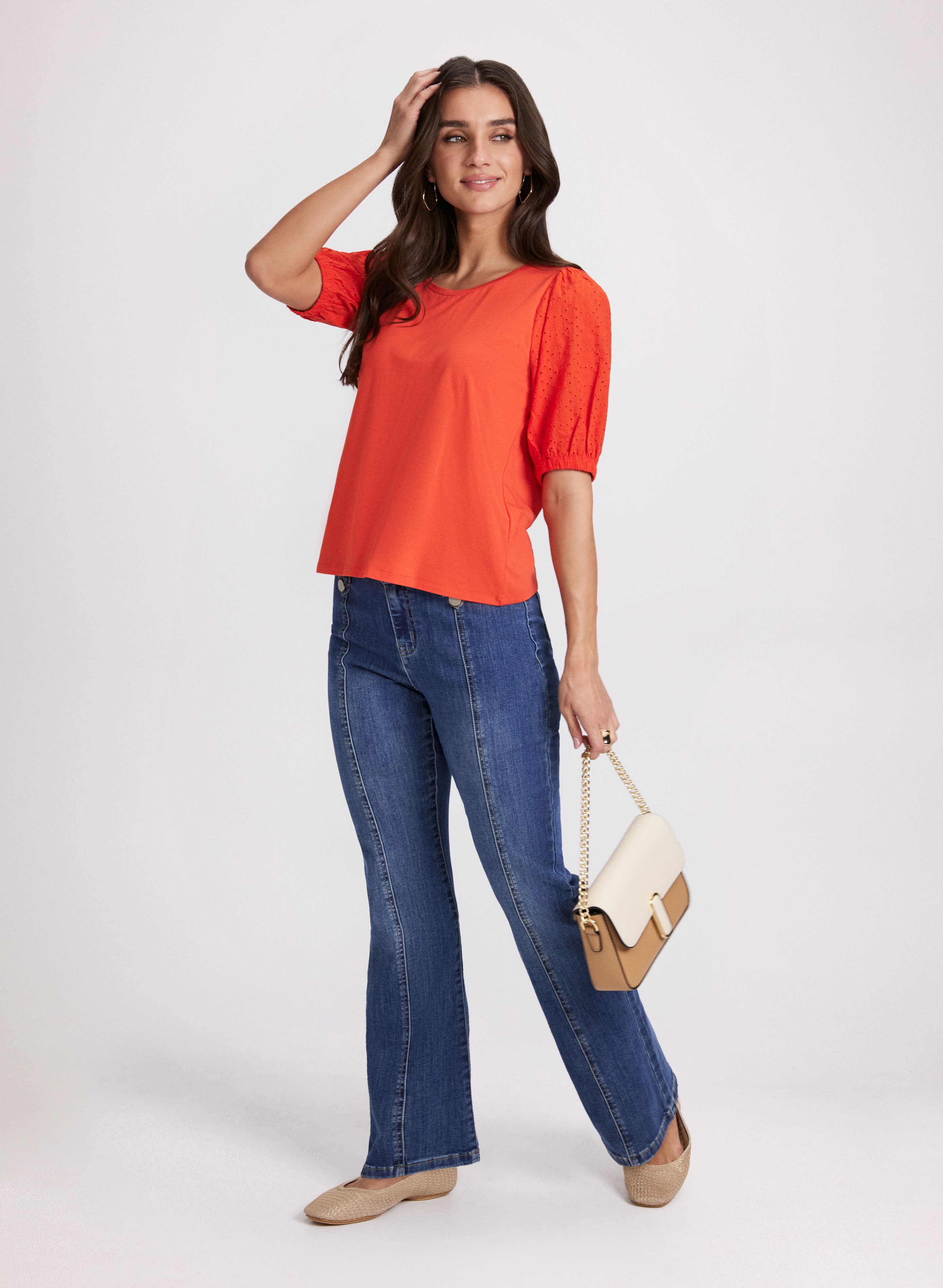 Stylish Eyelet Sleeve T-Shirt for Women - Breathable Summer Fashion Top - Perfect for Casual Outings, Beach Vacations & Date Nights