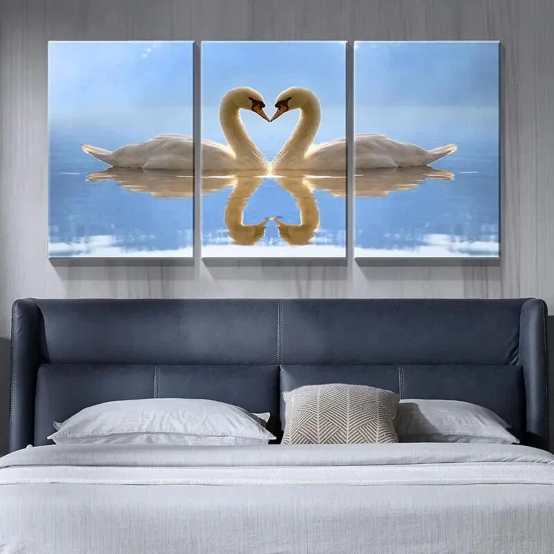 3pcs Romantic Swan Couple Heart Shaped Metal Wall Art - Ready to Hang Home Decor for Bedroom, Living Room & Wedding Gifts