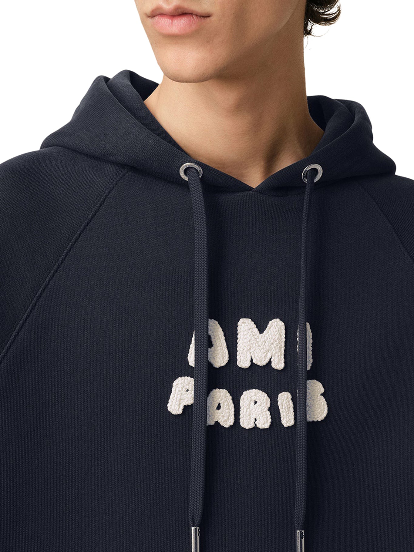 AMI Paris Patch Navy Blue Cotton Hoodie - Comfortable & Stylish Pullover for Men & Women | Perfect for Casual Wear, Street Fashion & Outdoor Activities