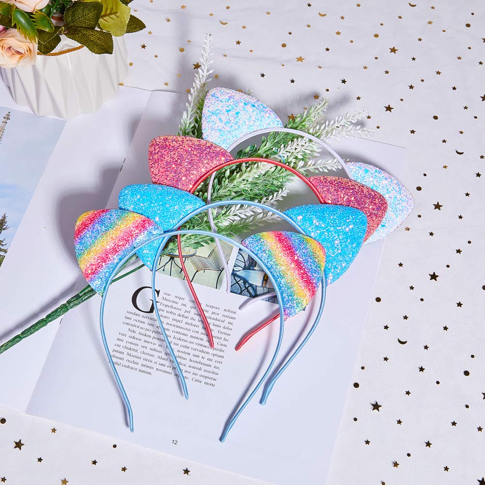 Sparkly Glitter Cat Ears Headband for Women & Girls - Shiny Hair Accessories for Cosplay, Halloween, Parties & Daily Fashion