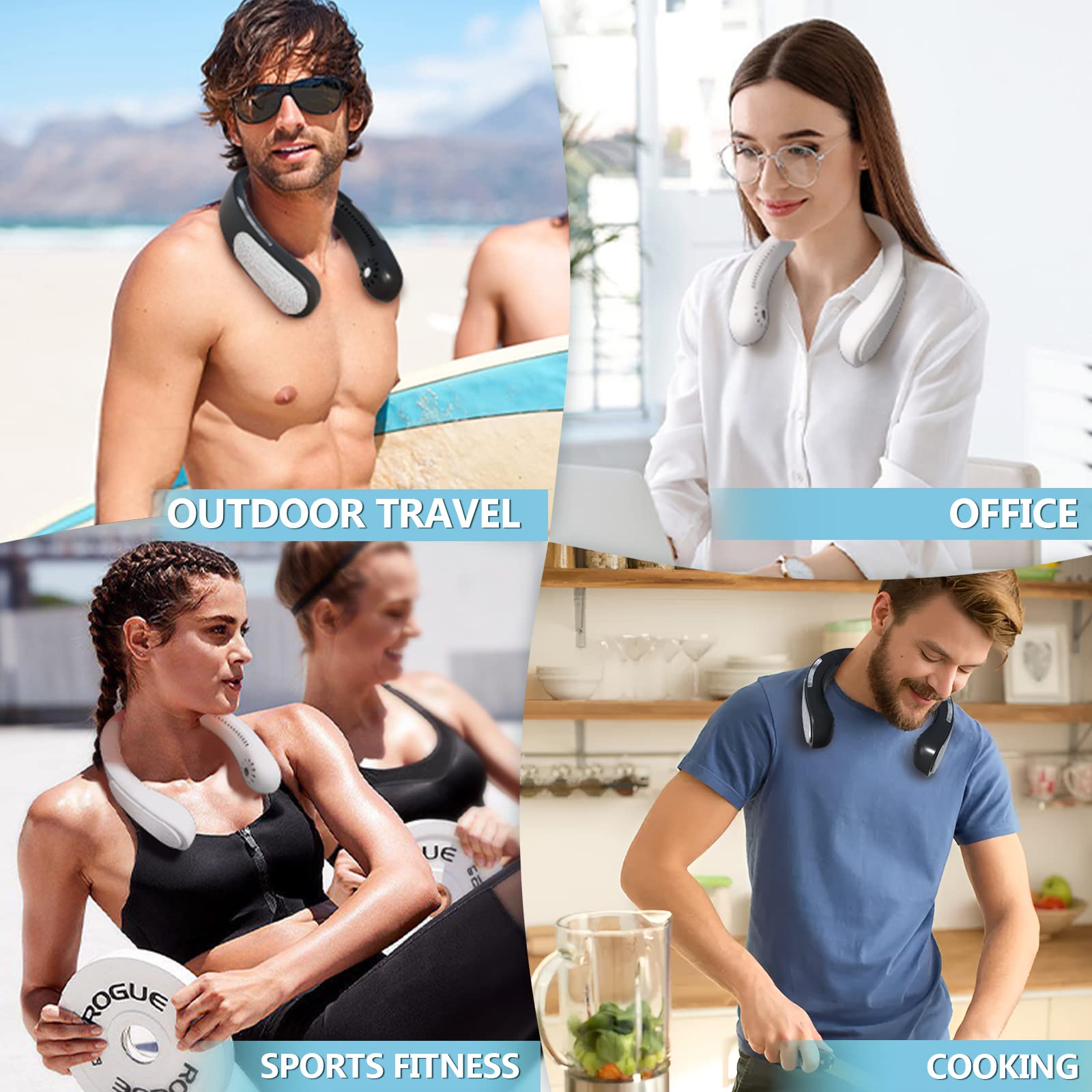 Portable Neck Air Conditioner Fan with Semiconductor Cooling - Rechargeable & Flexible Personal Cooling Fan for Outdoor, Office & Travel - Black (225x205x5mm) - Stay Cool in Hot Weather, Sports & Workouts