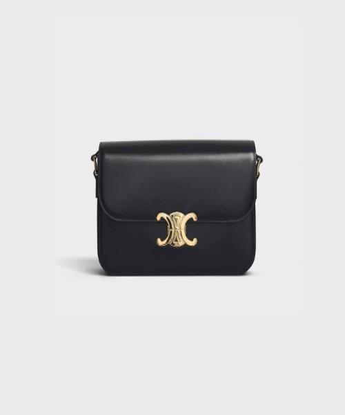 Celine Medium Triomphe Bag in Shiny Black Calfskin Leather - Luxury Handbag for Women, Perfect for Work, Evening & Special Occasions