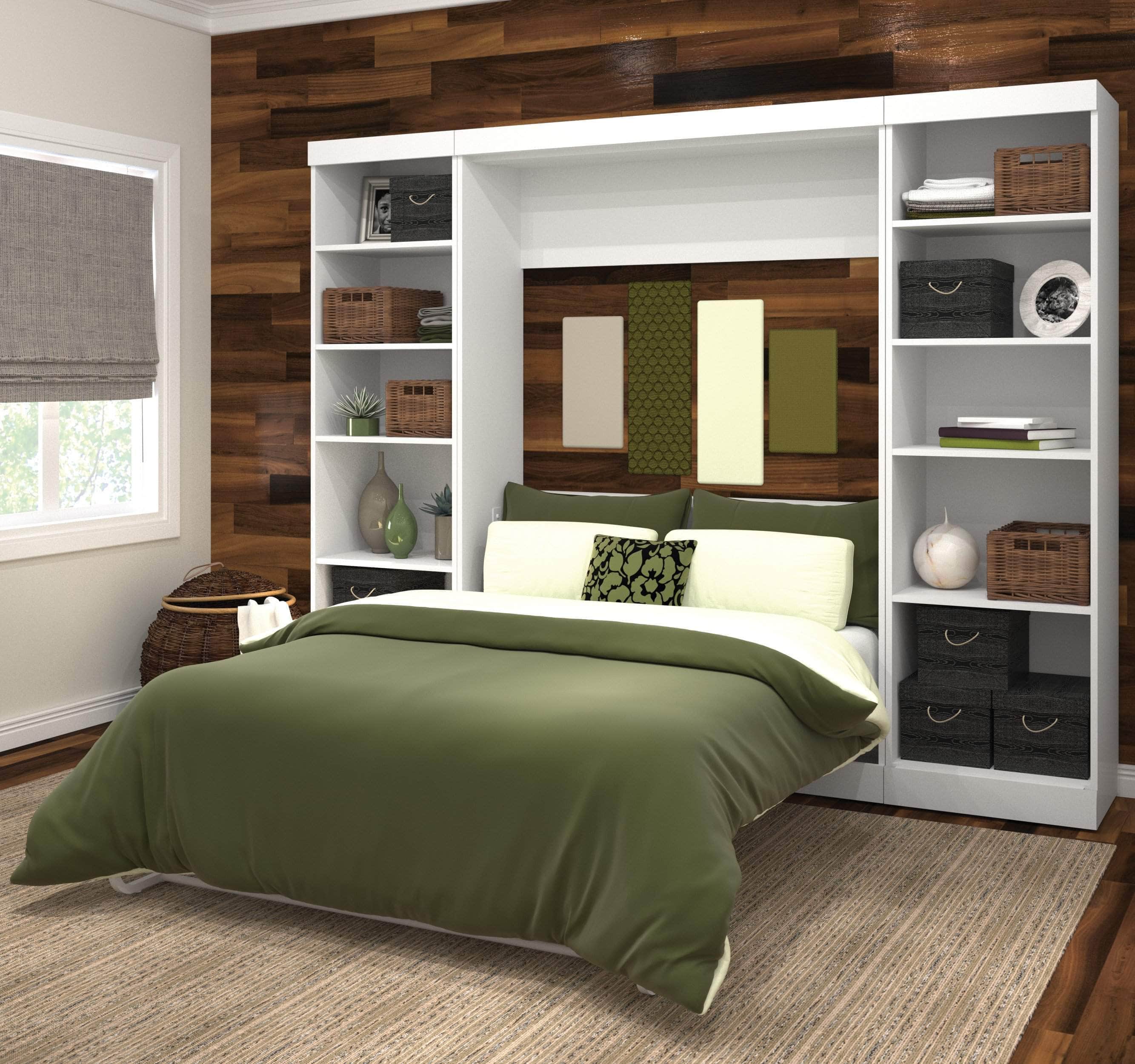 Space-Saving Full Murphy Bed with 2 Storage Units (109W) - 7 Color Options for Home, Office, or Guest Room Use