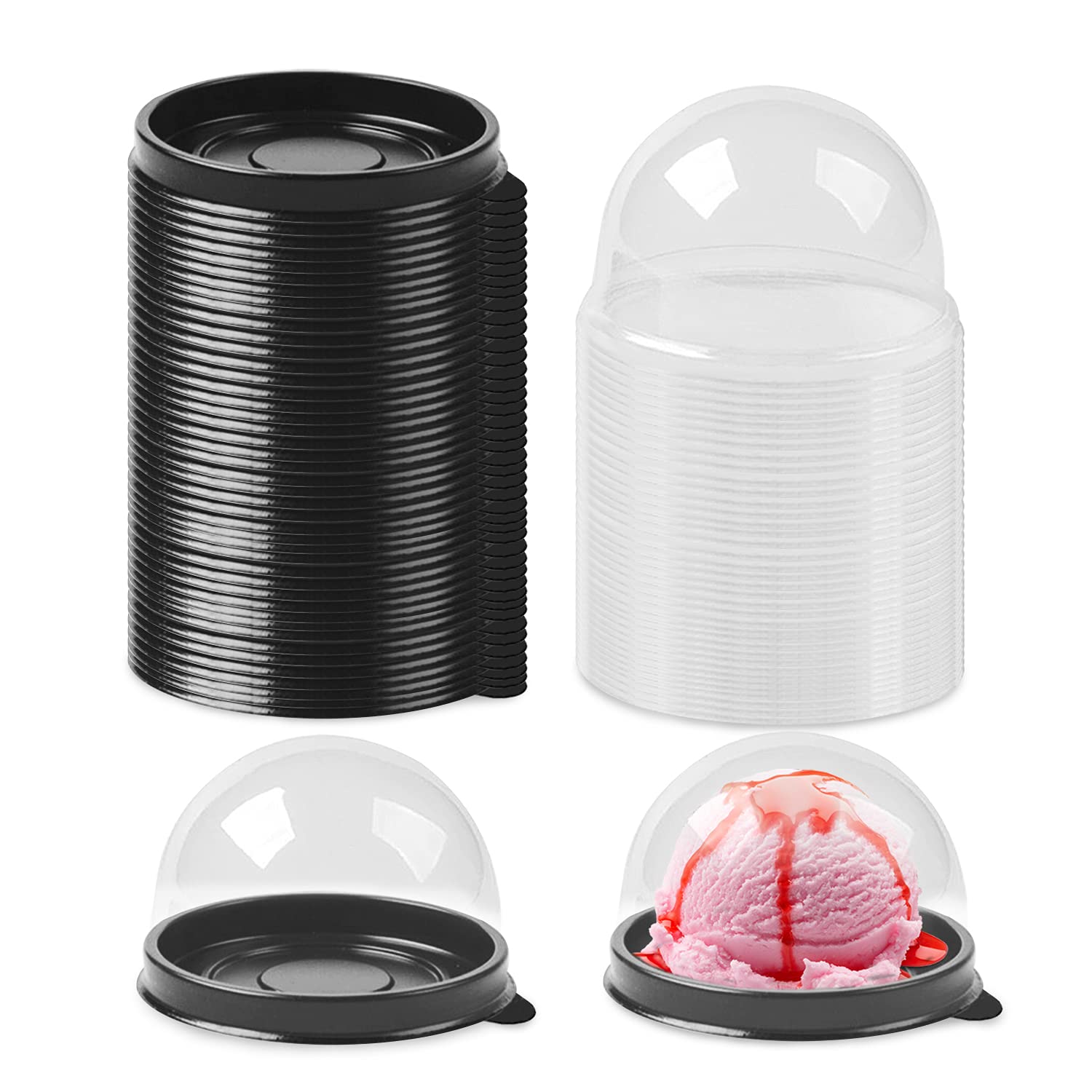 100-Piece Clear Plastic Mini Cake Boxes for Muffins & Cookies - 2 Inch Black Dome Containers for Wedding, Birthday, Party Favors & Gift Packaging - Perfect for Bakeries, Dessert Shops & Home Baking
