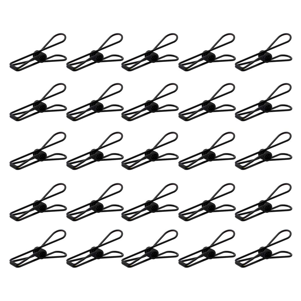 25 Pack Black Small Metal Clips - Multi-Purpose Clothesline Utility Clips for Hanging Laundry, Organizing Papers, and DIY Crafts