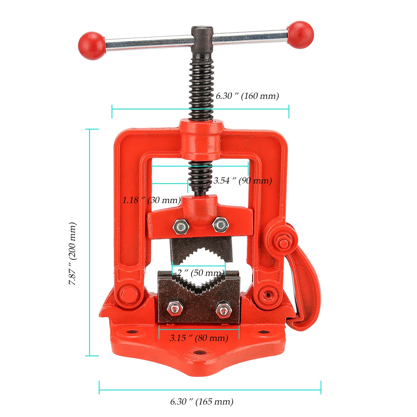 Heavy Duty Forged Pipe Vise - Cast Iron Bench Yoke Vise for 0.4 to 3.5 Inch (10-90mm) Pipes - Red - Perfect for Plumbing, HVAC, and Metalworking Projects