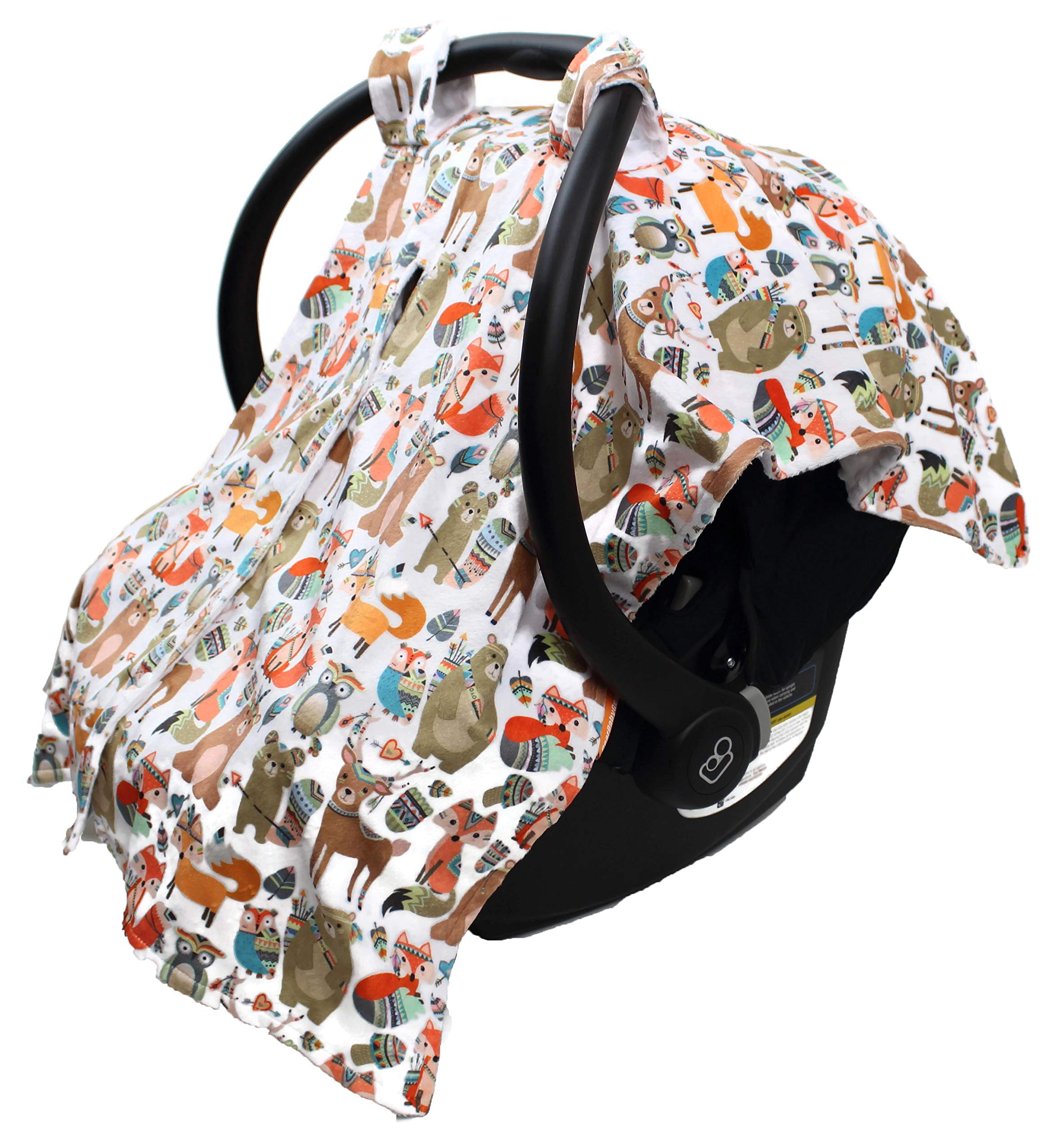 Dear Baby Gear Deluxe Baby Car Seat Canopy Cover - Tribal Woodland Forest Animals Print with White Dots | Perfect for Strollers, Shopping, and Outdoor Adventures