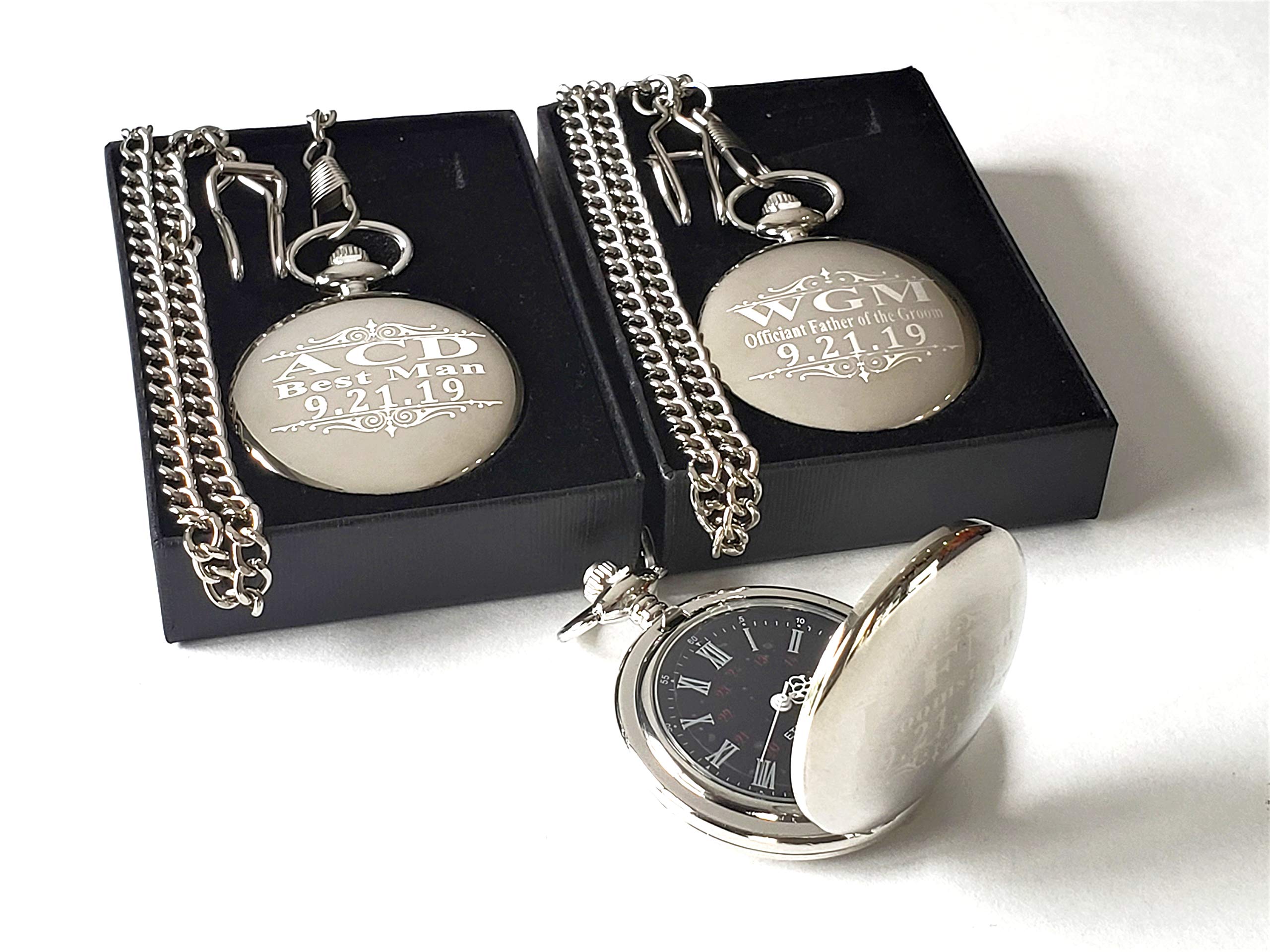 8 Personalized Engraved Pocket Watches with Chain & Gift Box - Custom Groomsmen Wedding Gift Set for Best Man, Bridal Party - Perfect for Vintage Themed Weddings & Anniversary Gifts