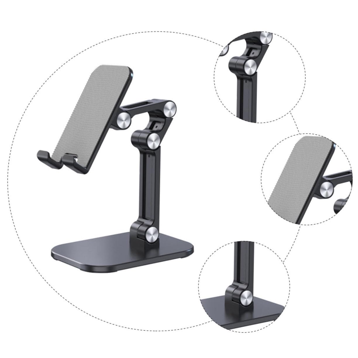 Homoyoyo Heavy Duty Triple Anti-Slip Phone Stand - Universal Adjustable Holder for Smartphones & Tablets (6-13 inch) - Perfect for Office, Home Desk, Bedside & Car Use - Black
