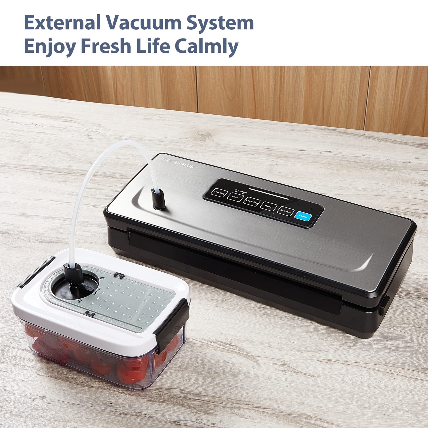 INKBIRD Automatic Vacuum Sealer Machine with Starter Kit & Seal Bags - Food Preservation System for Dry, Moist, Pulse & Canister Modes - Built-in Cutter & Roll Bag Storage - Perfect for Meal Prep, Sous Vide, Freezing & Long-Term Food Storage