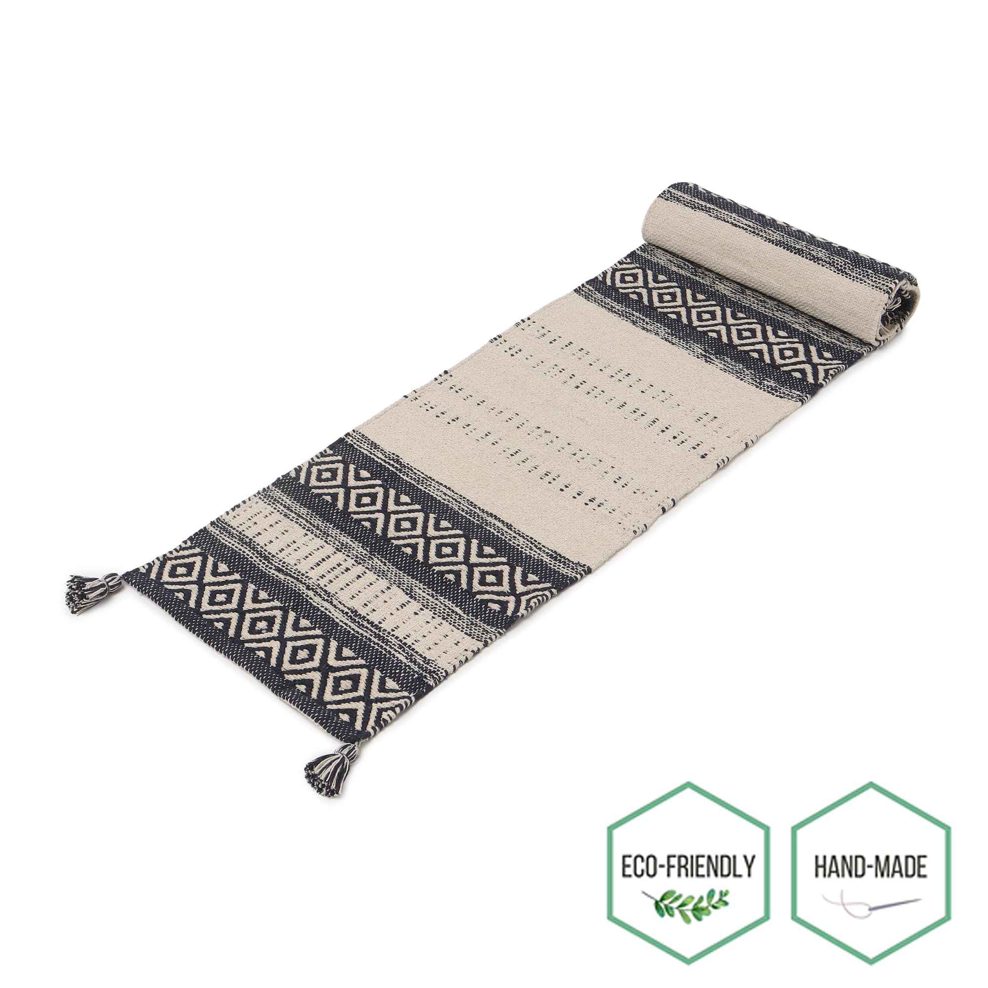REDEARTH Hand Woven Boho Table Runner - 100% Cotton Decorative Table Cover for Dining Table, Coffee Table, Console & Dresser - 13x72 Inch Artisan Made Home Decor (Indigo) | Perfect for Boho Chic Dining, Farmhouse Decor & Wedding Table Settings