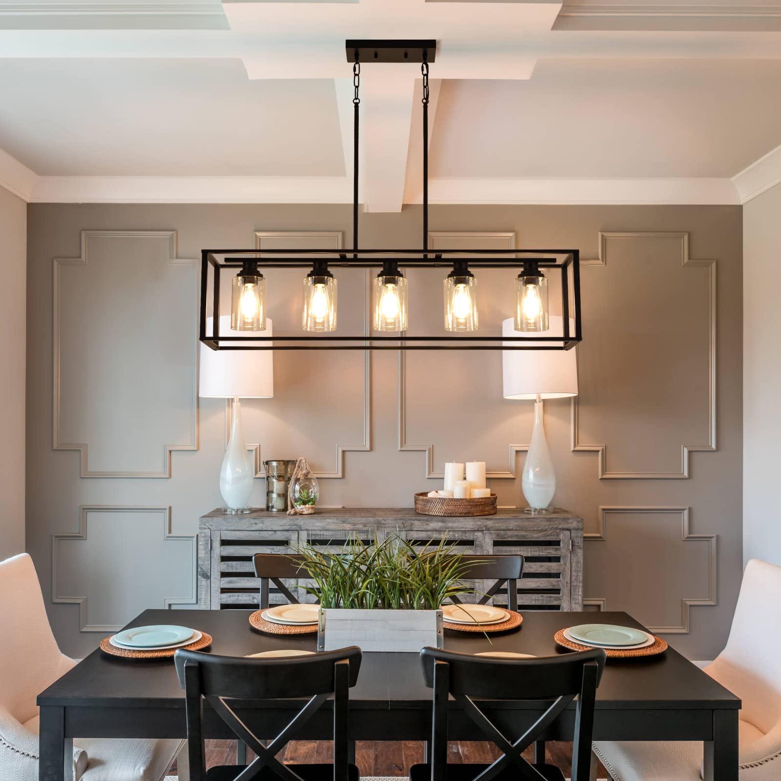 5-Light Black Linear Chandelier - 41