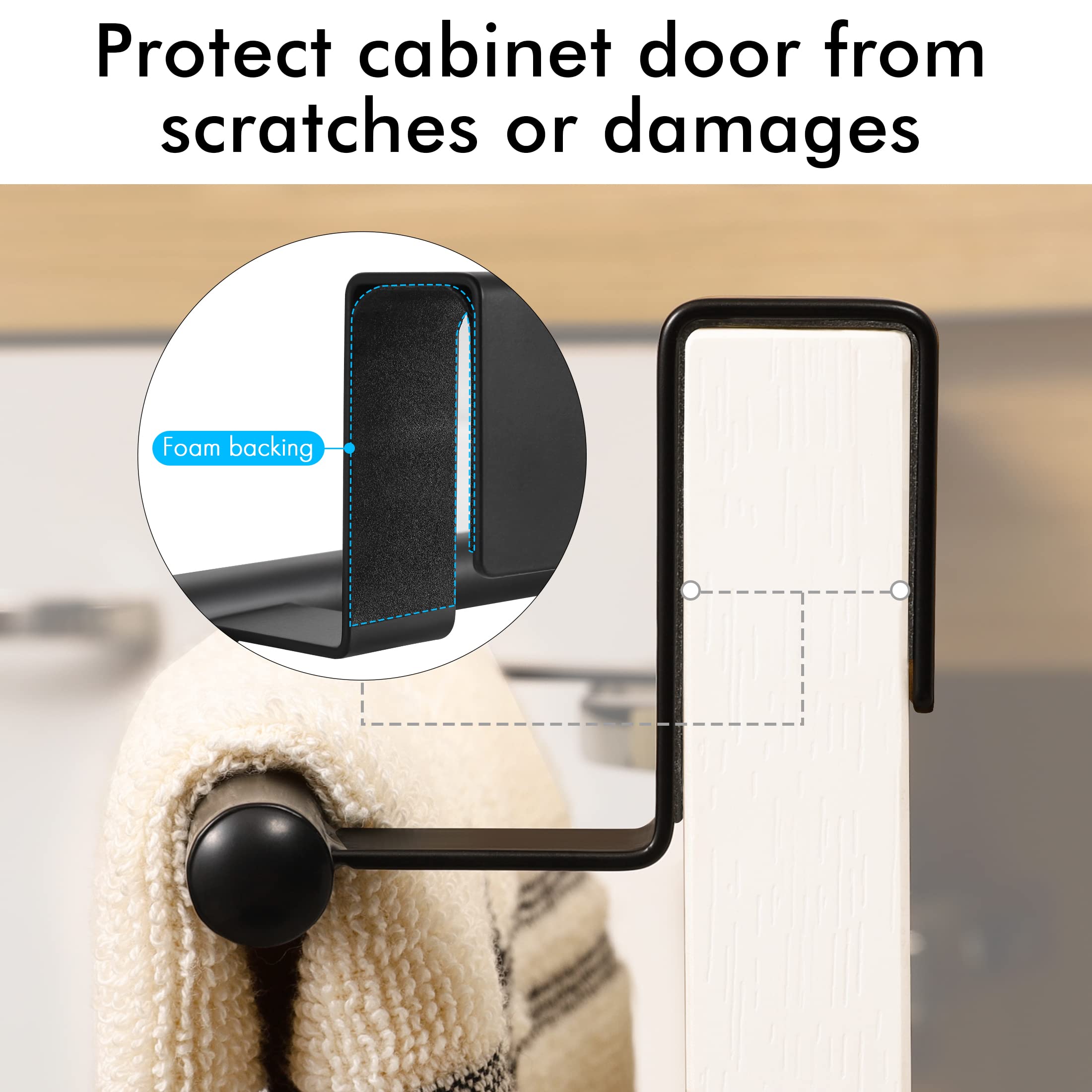 Over The Door Towel Rack - 2 Pack Matte Black Cabinet Towel Bar for Kitchen & Bathroom | Space-Saving Dish Towel Holder | Perfect for Small Spaces, Apartments, RVs and Dorm Rooms