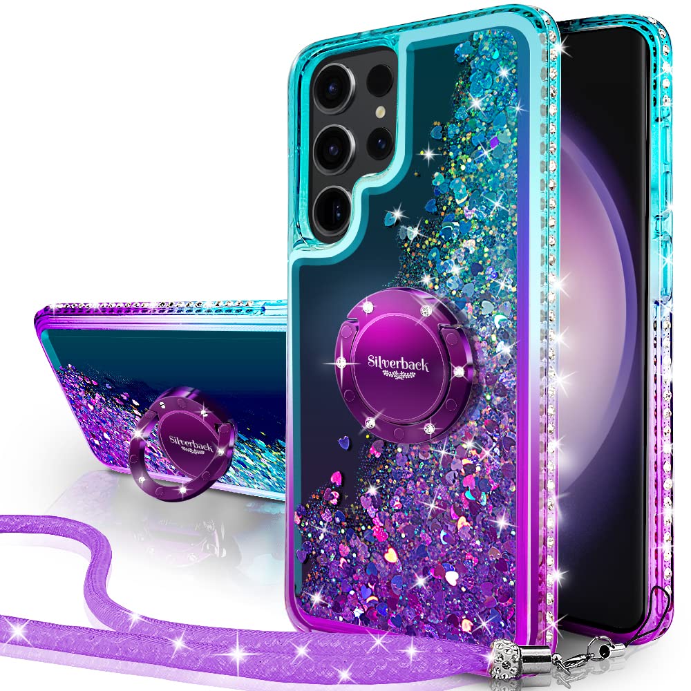 Sparkly Bling Holographic Glitter Phone Case for Samsung Galaxy S24 Ultra with Ring Holder - Cute Protective Cover for Women & Girls (Purple) | Perfect for Everyday Use, Selfies, and Adding Glam to Your Phone