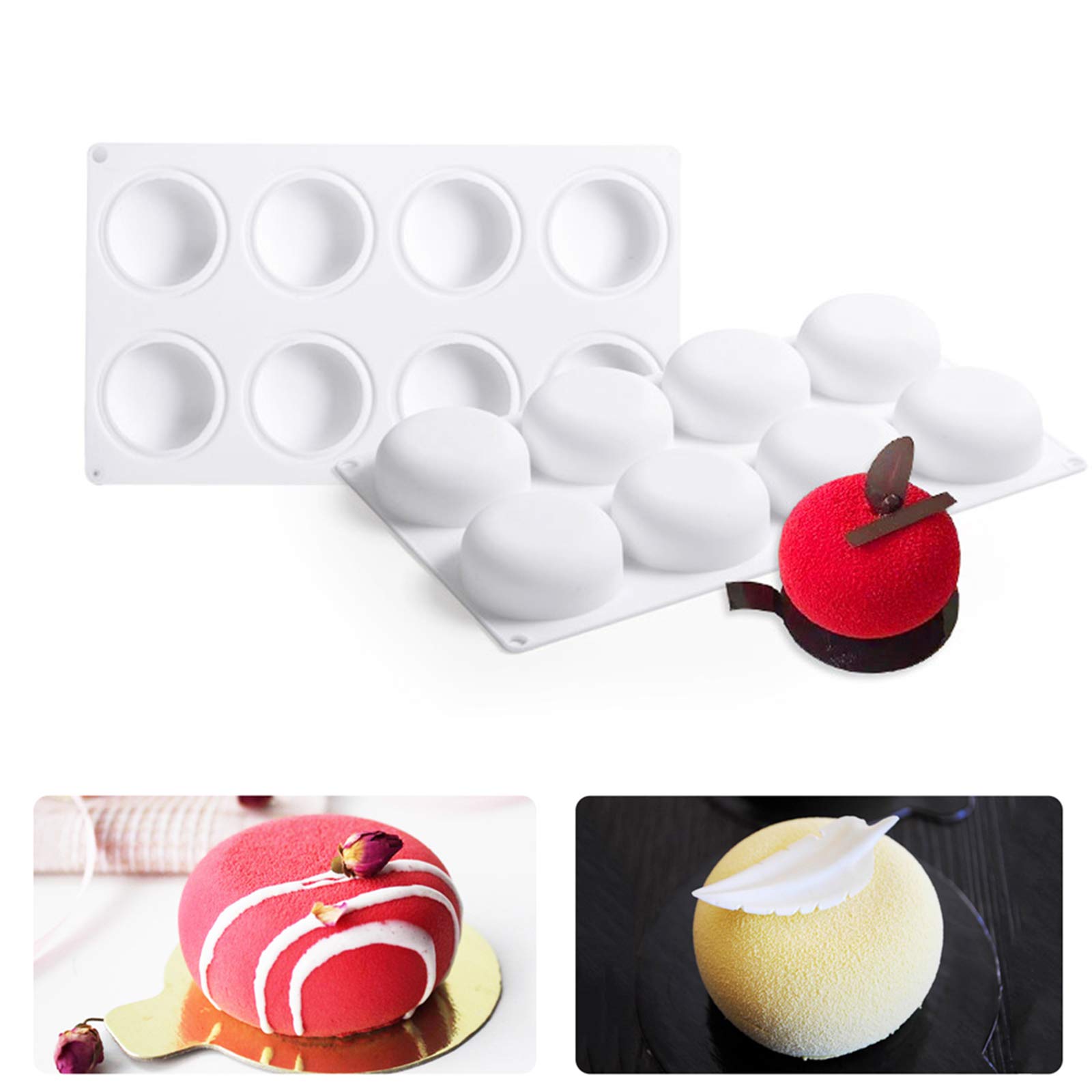 3D Stone Round Shape Silicone Cake Mold - 8 Hole Non-Stick Baking Mould for Mousse, Cake Pops, Chocolate, Jelly, Cheesecake & Pudding | Perfect for Homemade Desserts, Party Treats & Holiday Baking