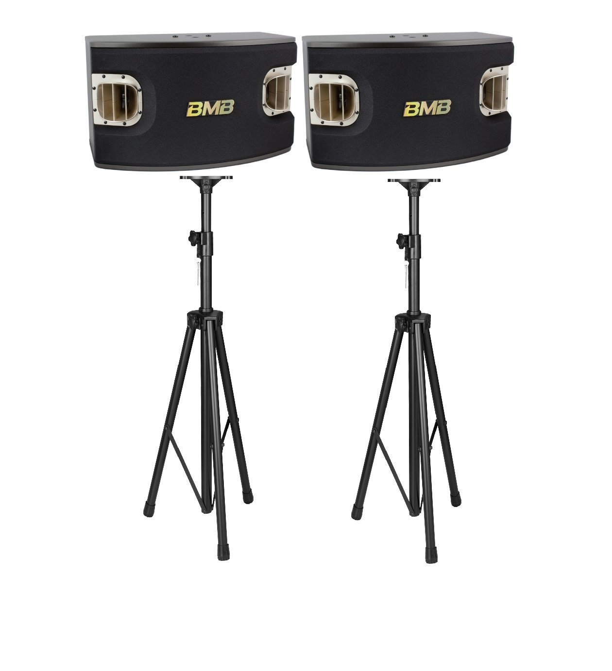BMB CSV-900 1200W 12 Inch 3-Way Bass Reflex PA Speakers (Pair) with 2 Heavy Duty Adjustable Tripod Stands - Perfect for DJ, Live Music, Karaoke & Events