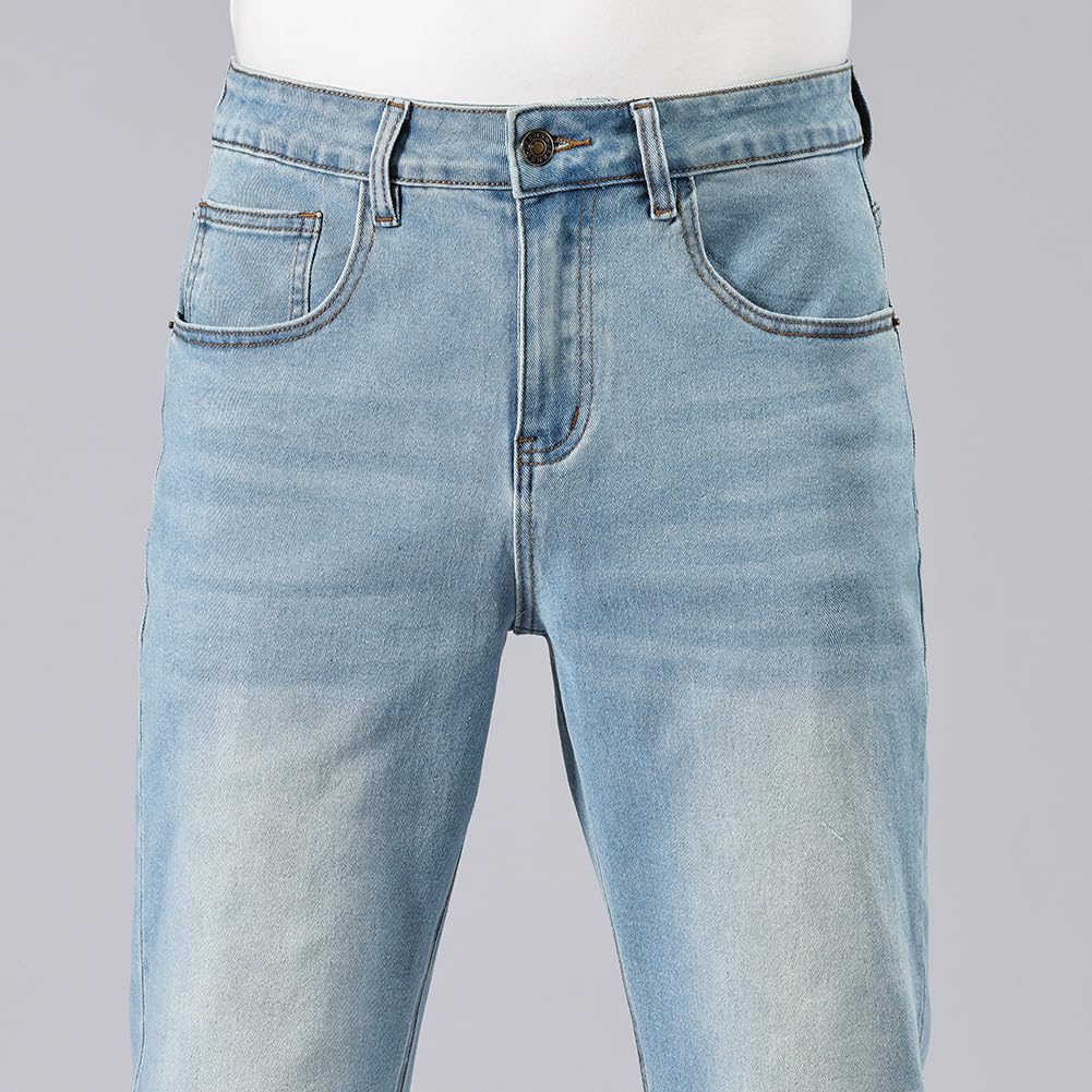 GAIAKOU Men's Slim Fit Stretch Work Jeans - Comfortable Straight Leg Baggy Denim Pants for Casual & Office Wear - Blue Elastic Waist Relaxed Fit Jeans for Everyday Comfort